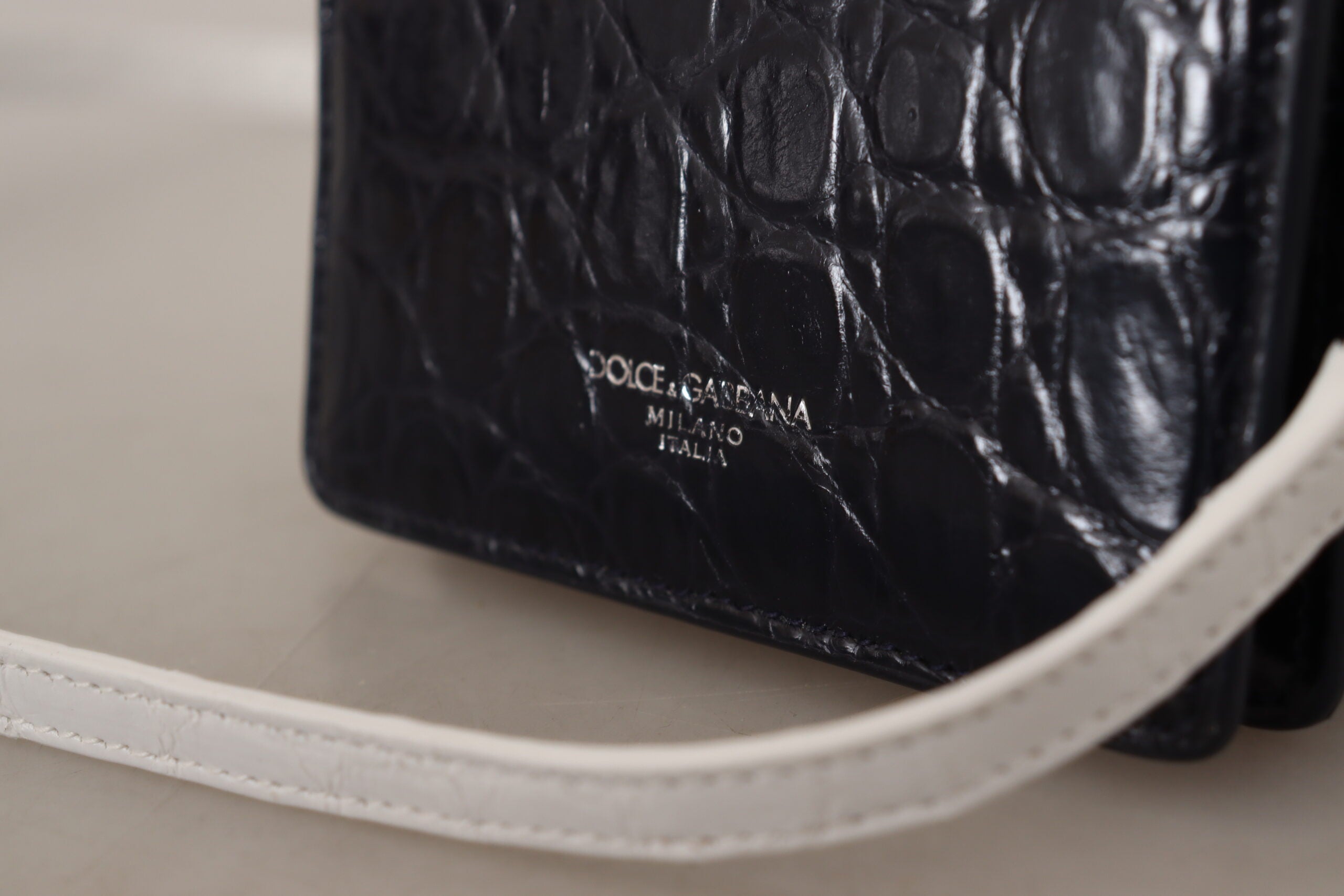 Blue White Caiman Leather Strap Card Holder Wallet - ventzia