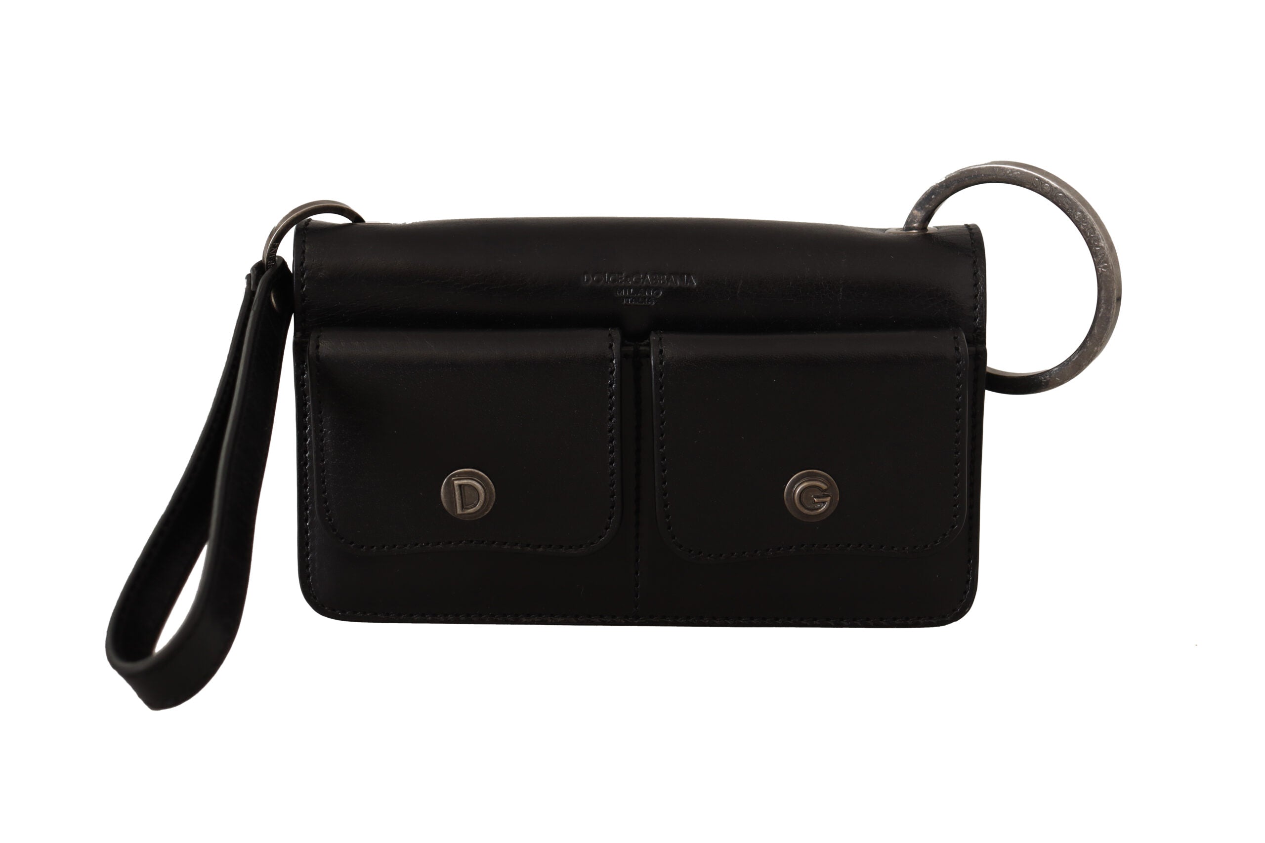 Black Leather Wristlet Mini Bag Card Bill Wallet - ventzia