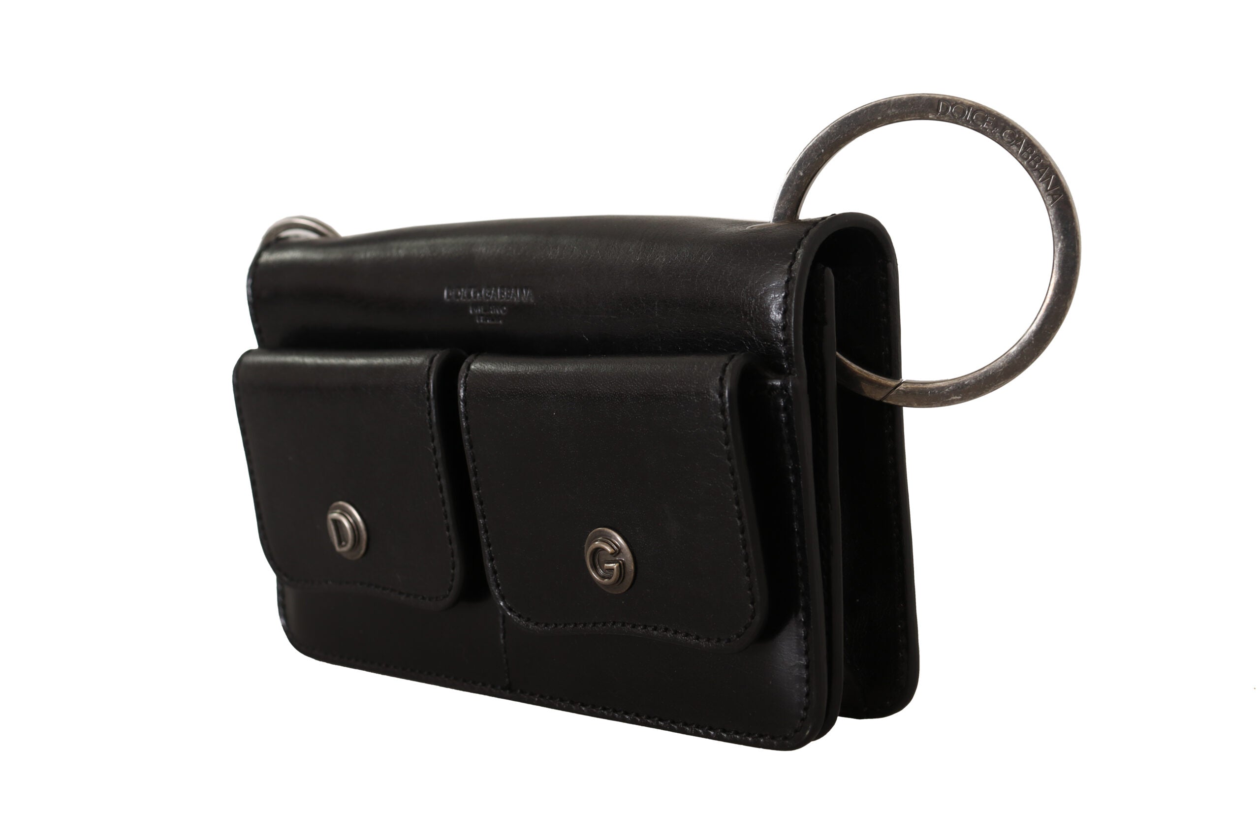 Black Leather Wristlet Mini Bag Card Bill Wallet - ventzia