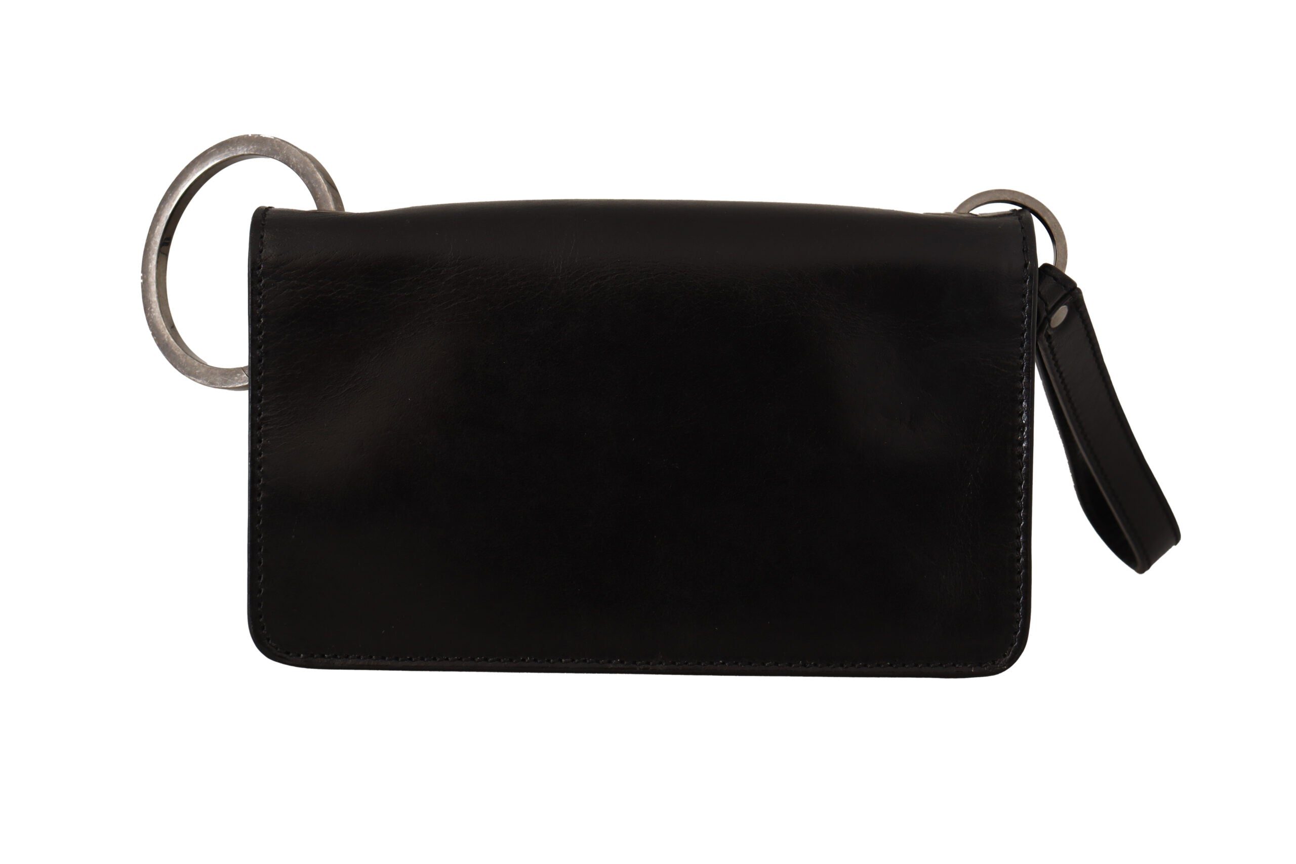 Black Leather Wristlet Mini Bag Card Bill Wallet - ventzia