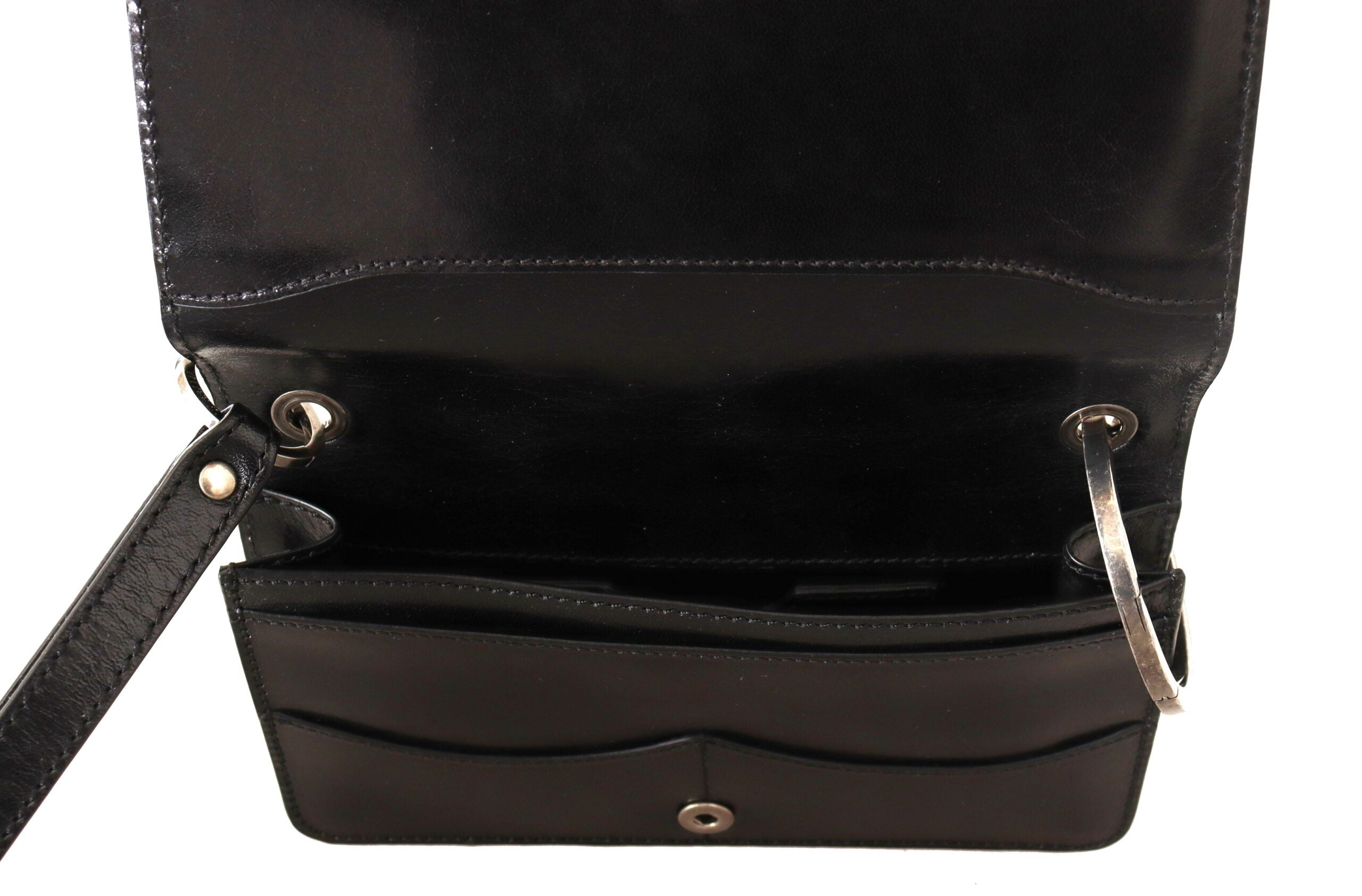 Black Leather Wristlet Mini Bag Card Bill Wallet - ventzia