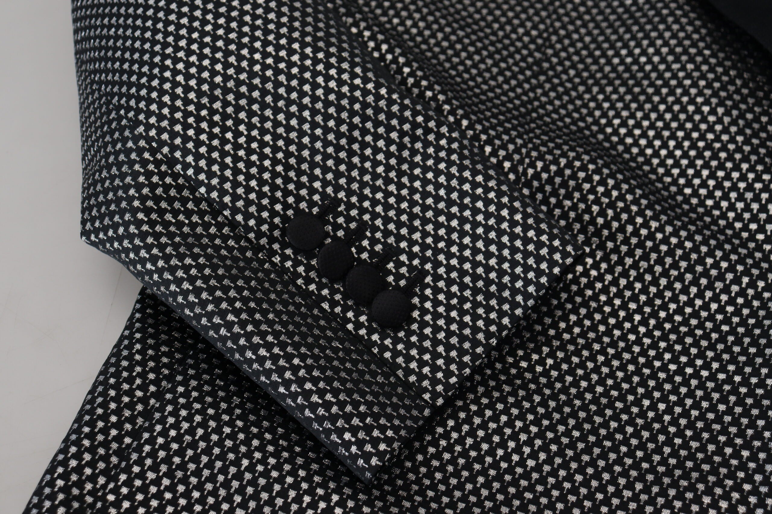 Black Silver Jacquard Slim Fit Jacket Blazer - ventzia