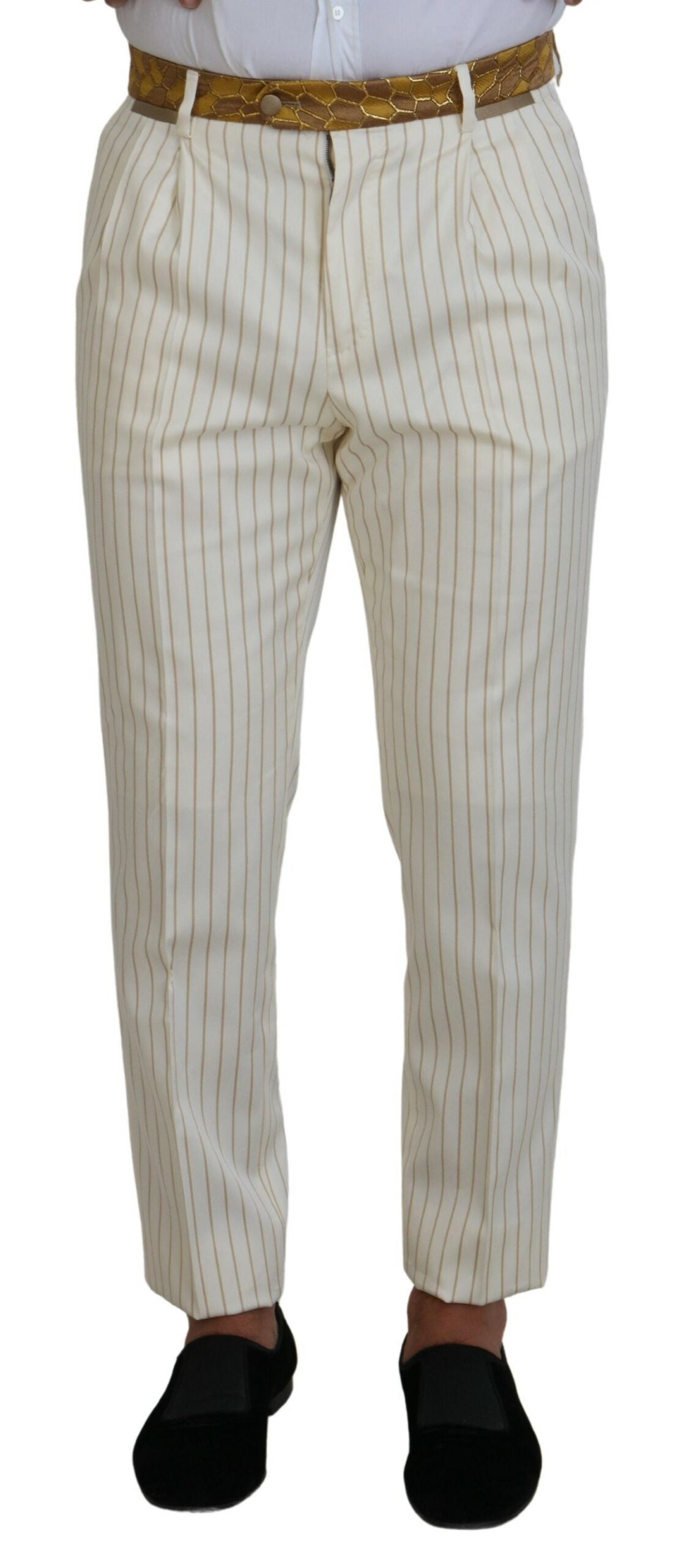 Off White Gold Striped Tuxedo Slim Fit Suit - ventzia