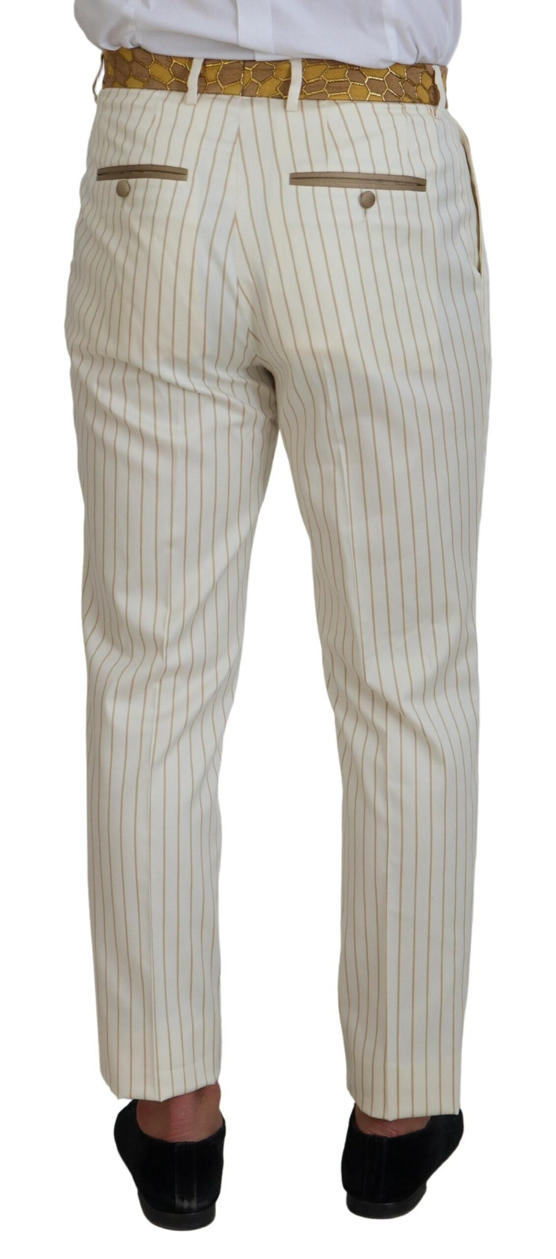 Off White Gold Striped Tuxedo Slim Fit Suit - ventzia