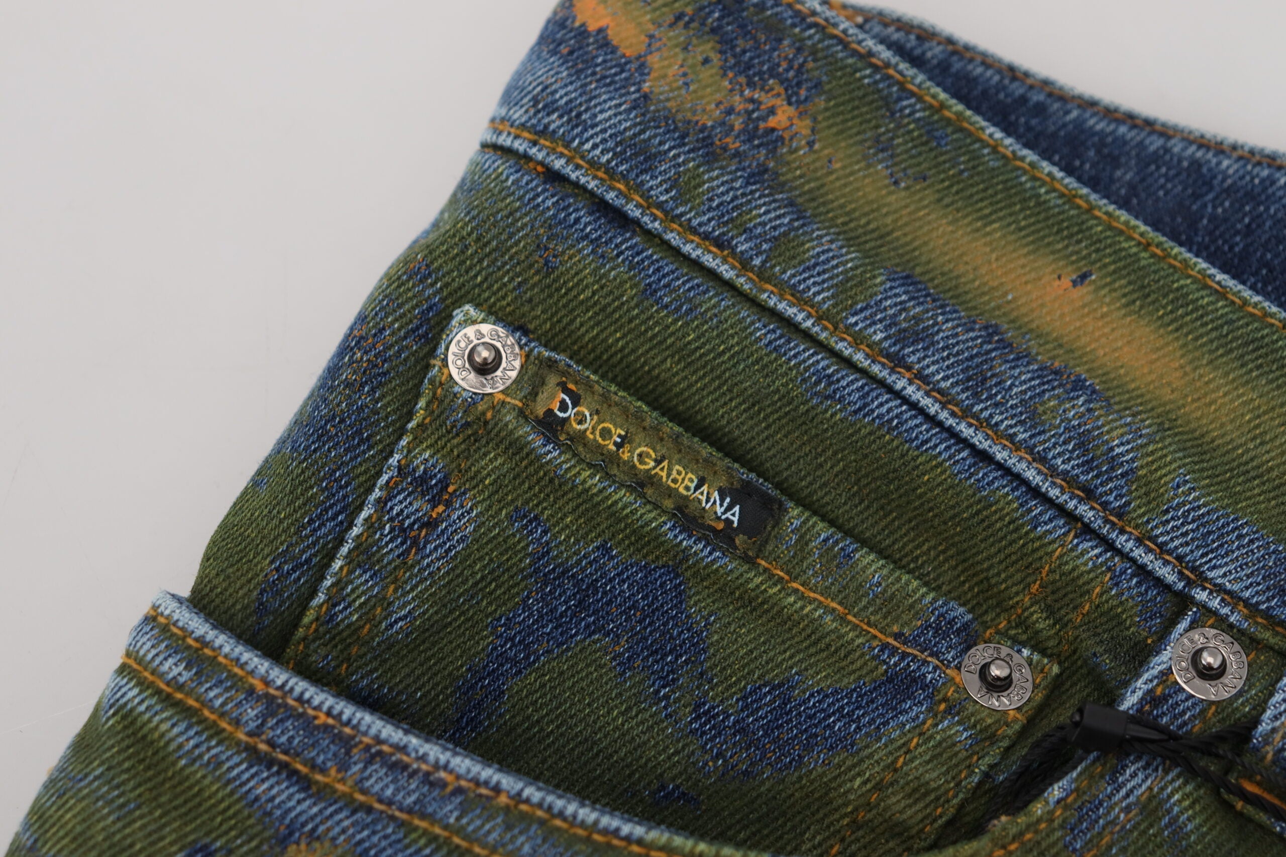 Blue Green Skinny Cotton Denim Jeans - ventzia