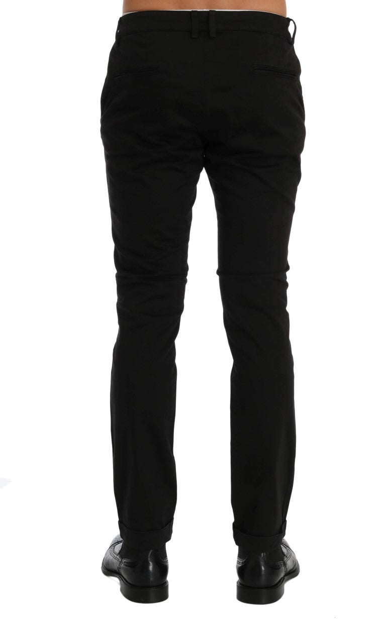 Chic Black Slim Fit Cotton Stretch Pants - ventzia