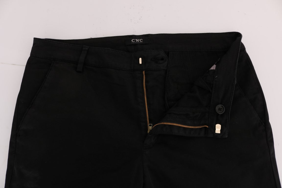 Chic Black Slim Fit Cotton Stretch Pants - ventzia