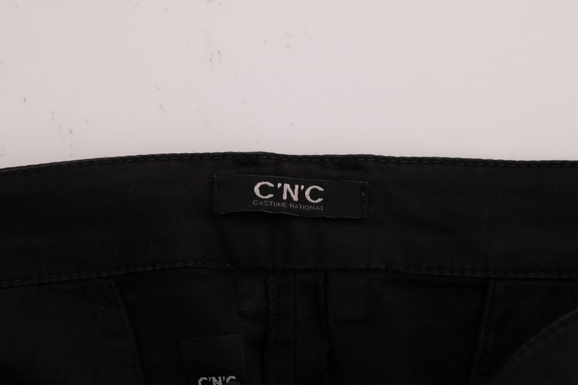 Chic Black Slim Fit Cotton Stretch Pants - ventzia