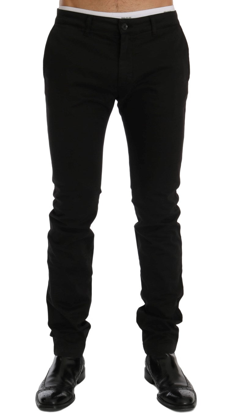 Elegant Slim Fit Black Cotton Trousers - ventzia