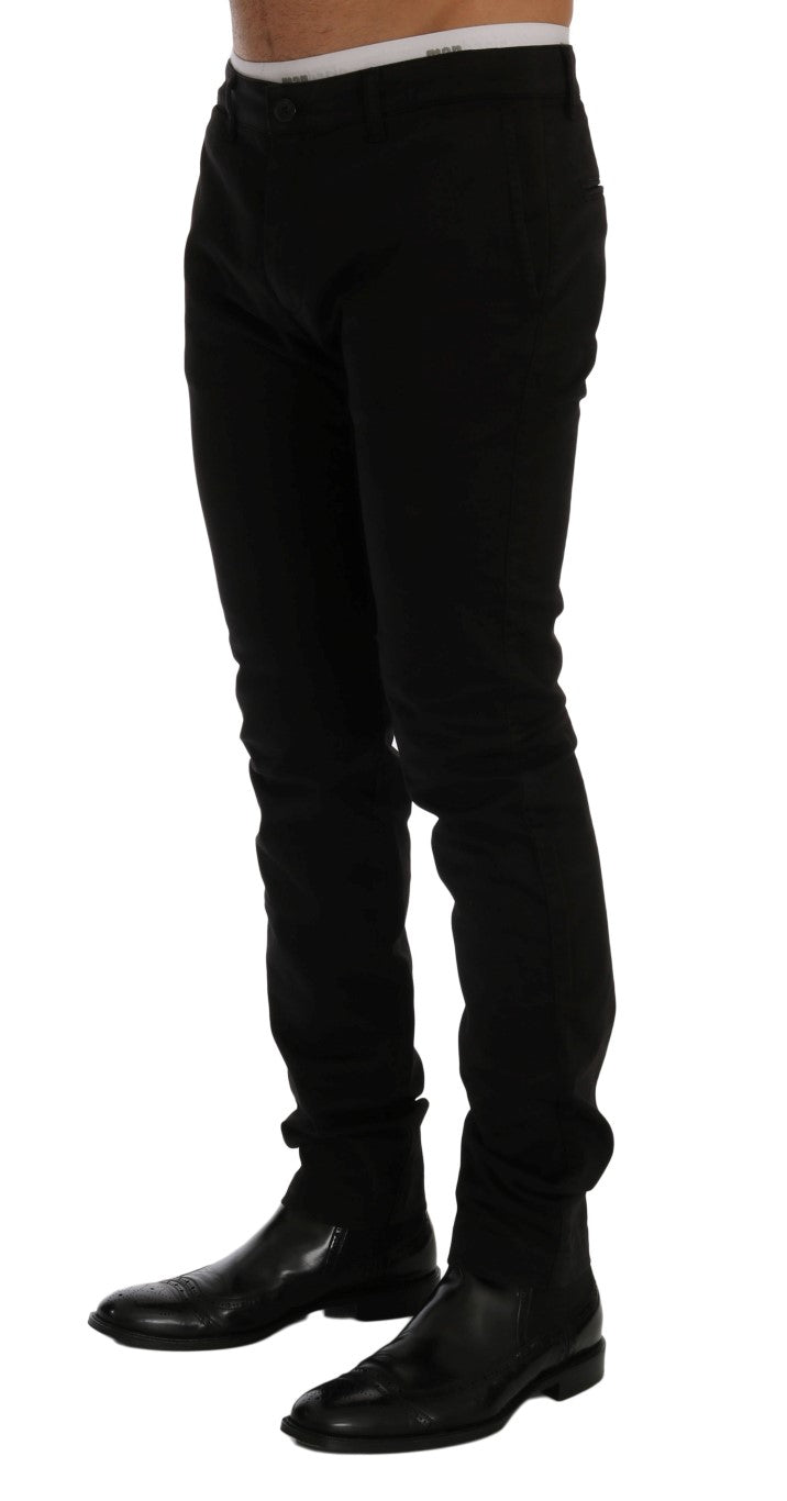 Elegant Slim Fit Black Cotton Trousers - ventzia