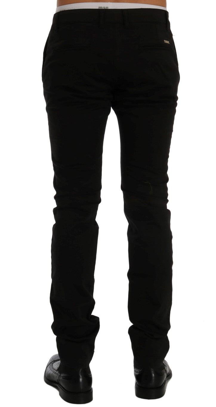 Elegant Slim Fit Black Cotton Trousers - ventzia