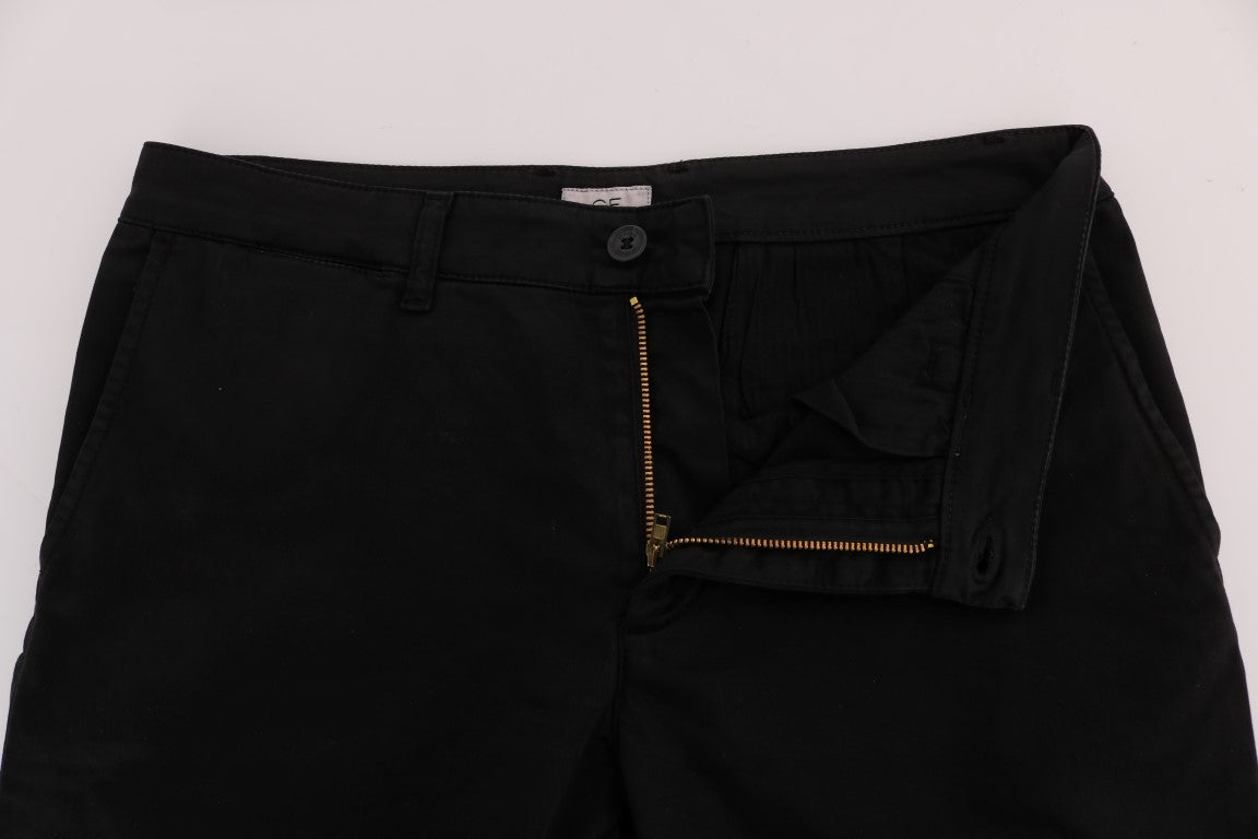Elegant Slim Fit Black Cotton Trousers - ventzia