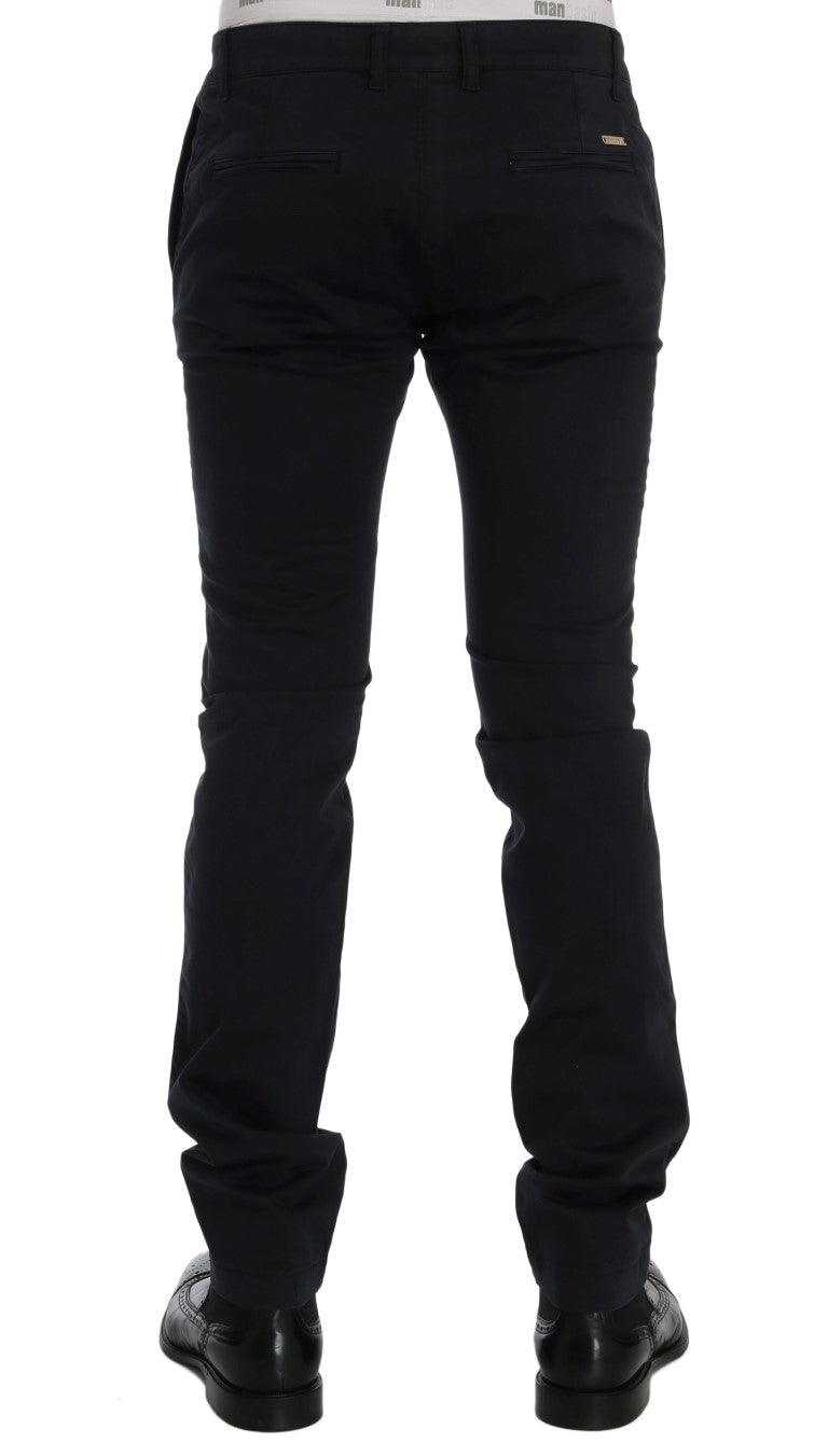 Chic Slim-Fit Blue Cotton Stretch Pants - ventzia