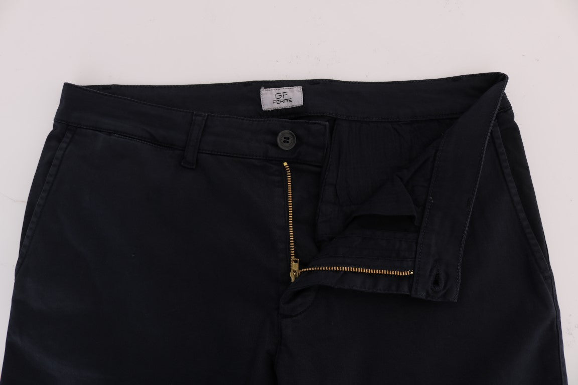 Chic Slim-Fit Blue Cotton Stretch Pants - ventzia