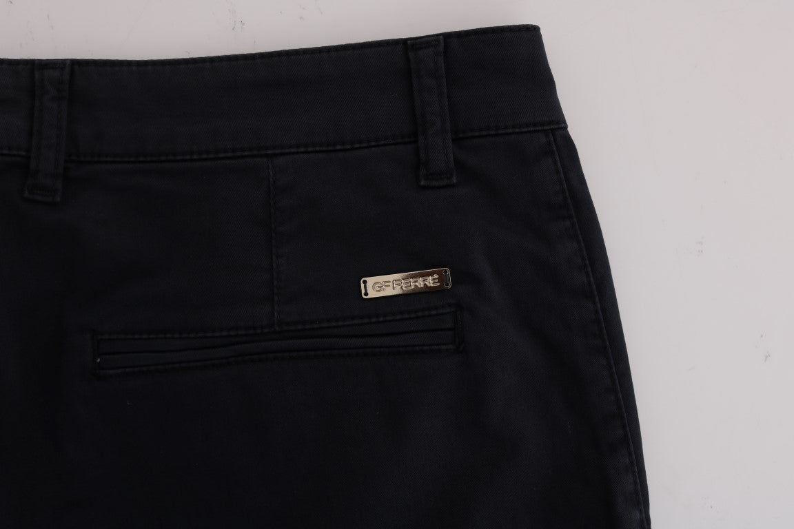 Chic Slim-Fit Blue Cotton Stretch Pants - ventzia
