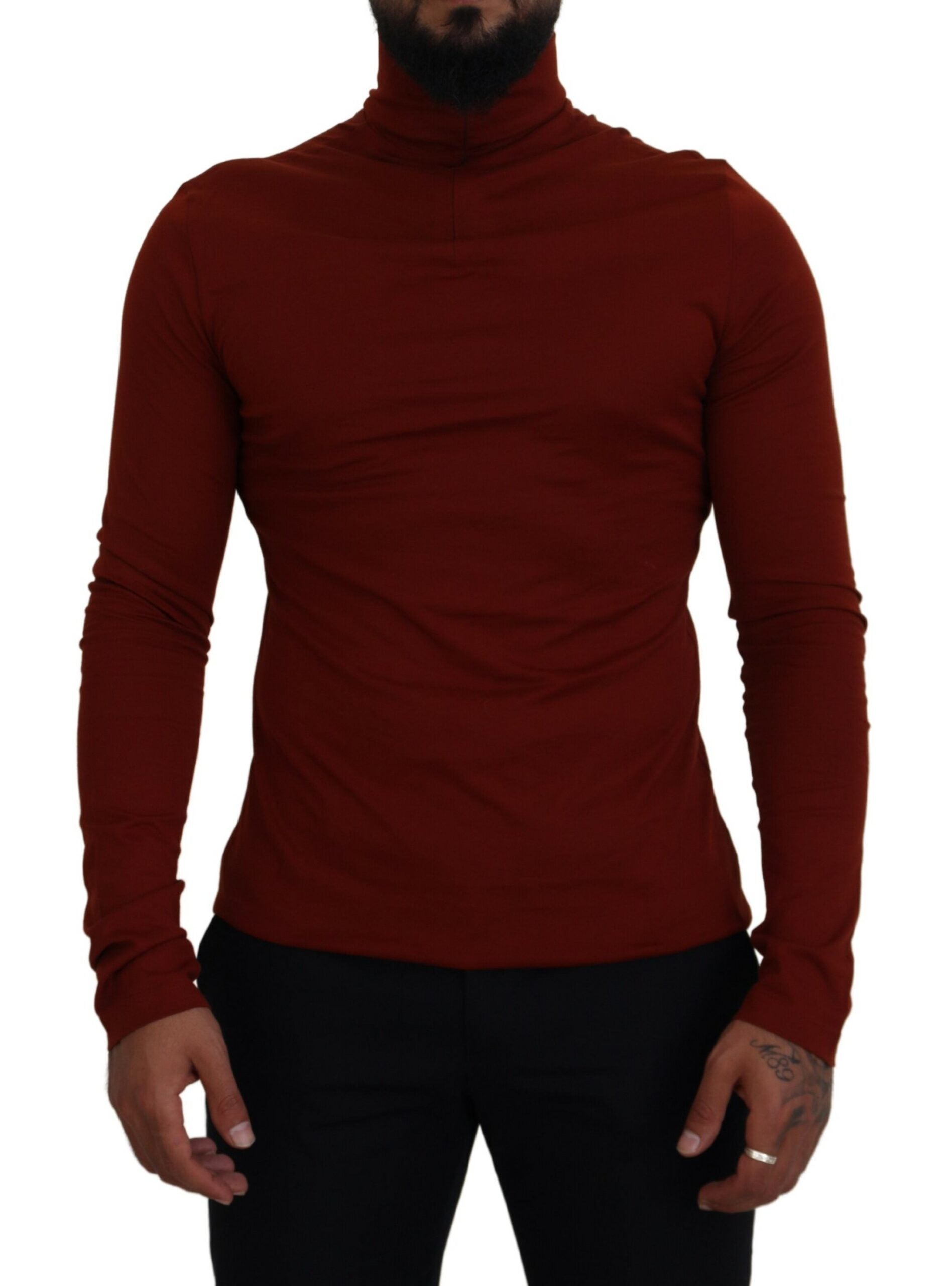 Maroon Cotton Turtle Neck Zip Sweater - ventzia