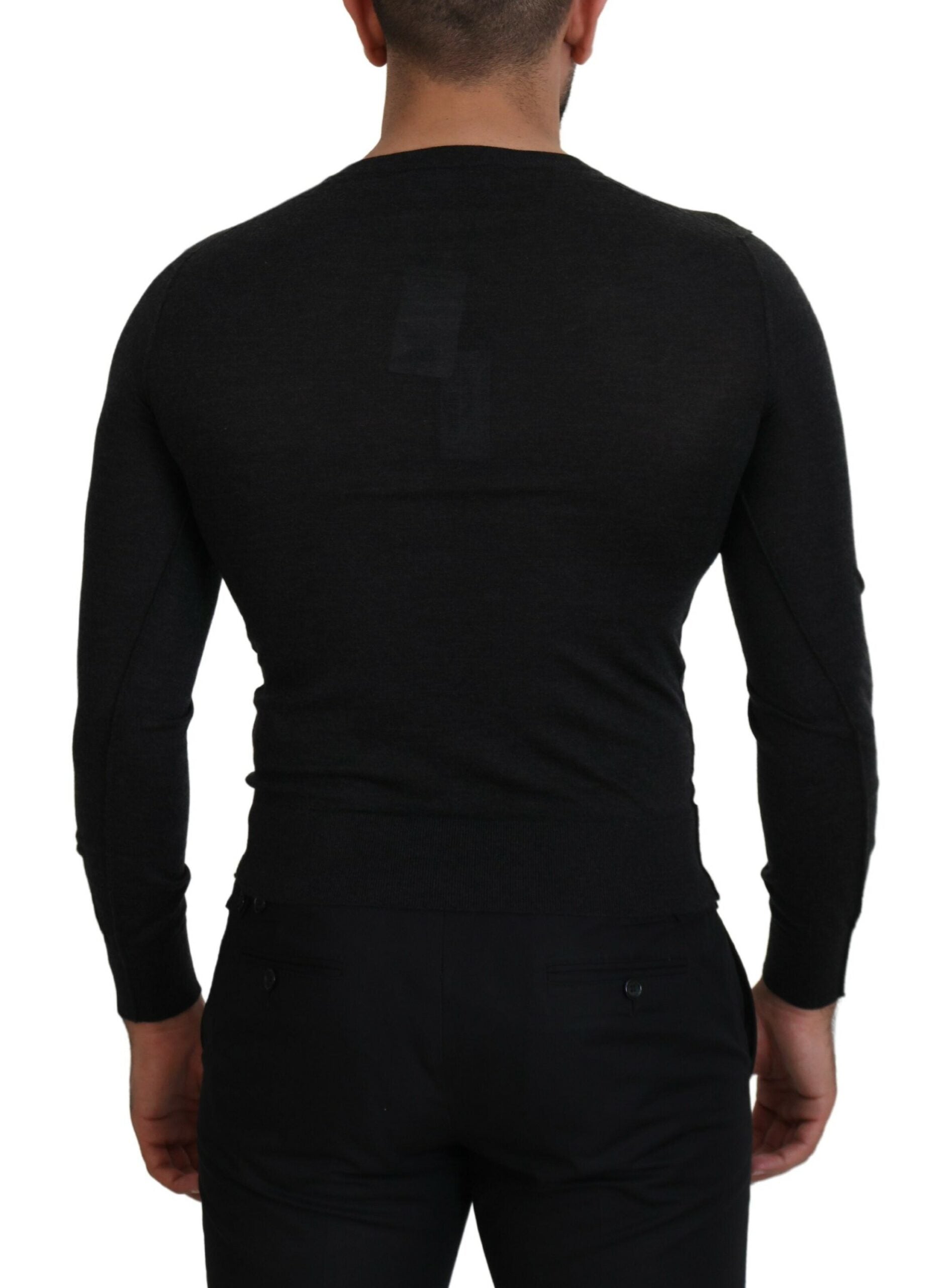 Gray Cashmere V-neck Gold Heart Sweater - ventzia