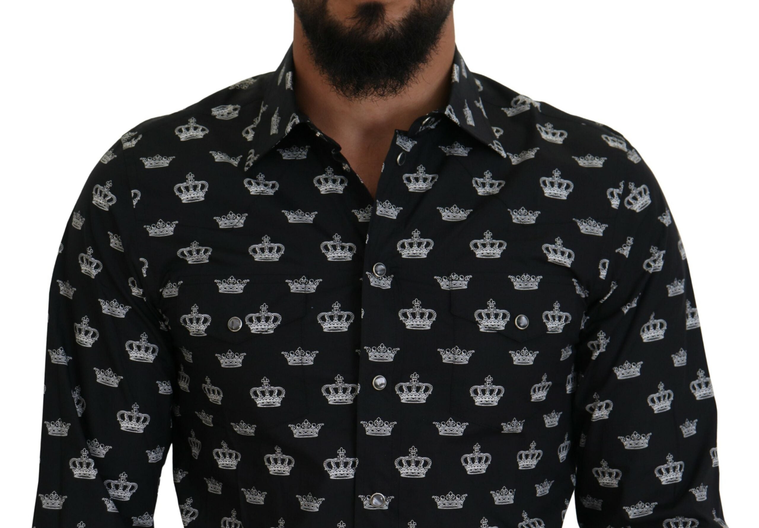 Black Crown Print GOLD Slim Shirt - ventzia