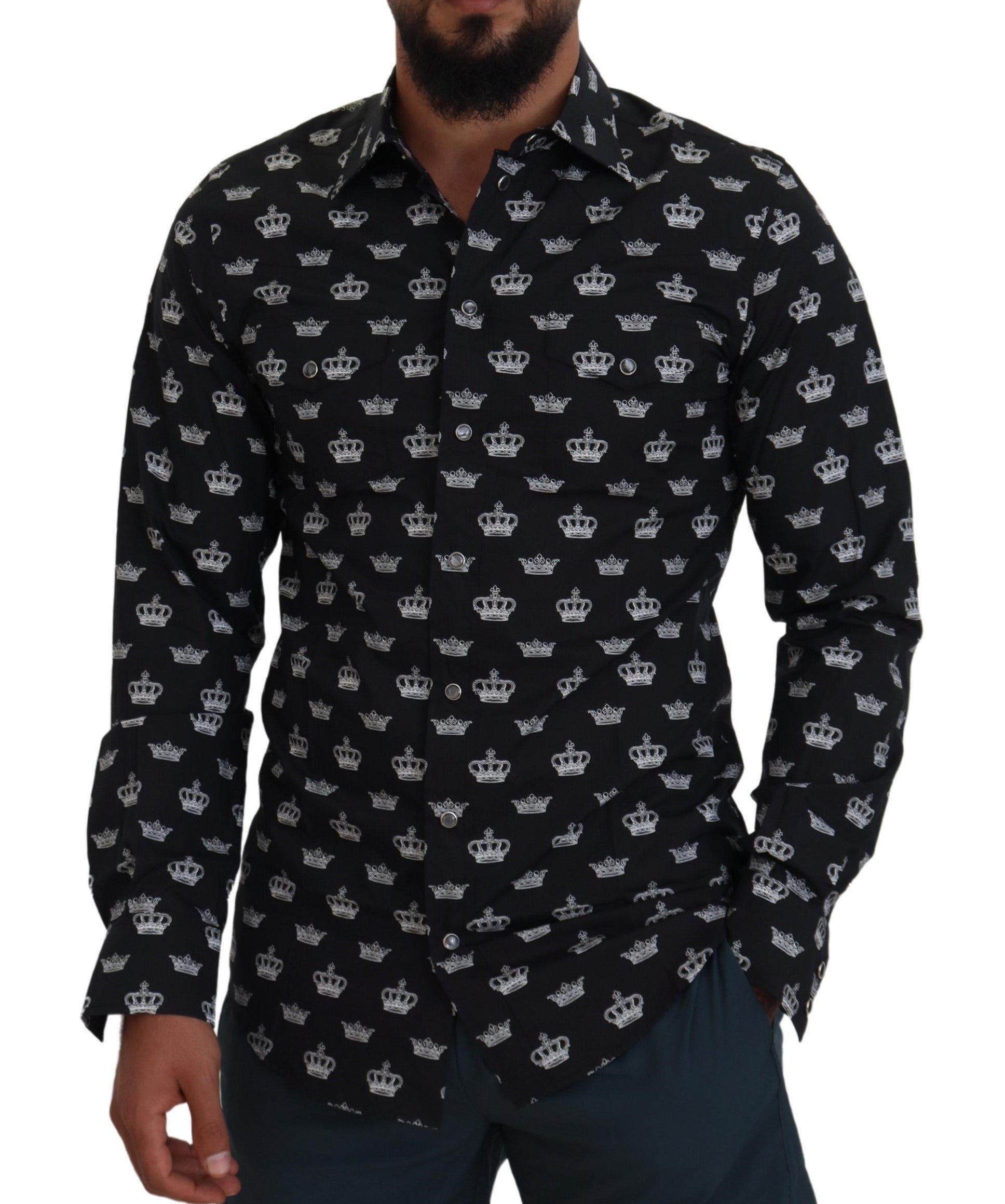 Black Crown Print GOLD Slim Shirt - ventzia