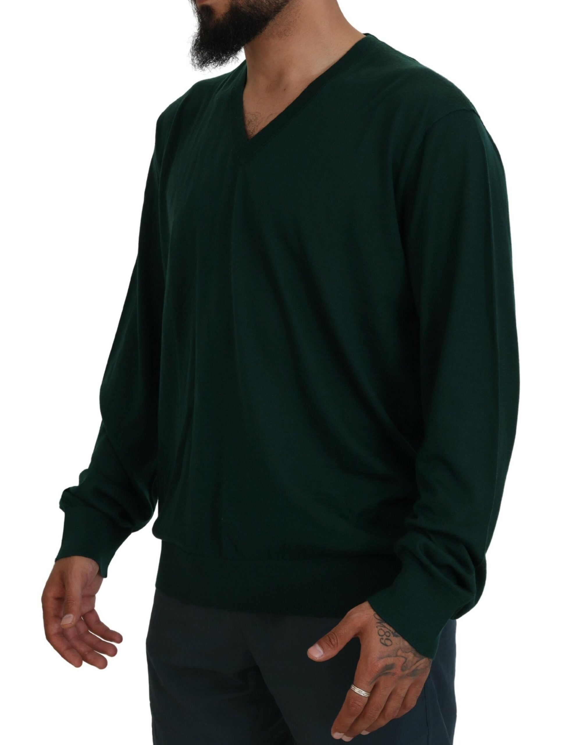 Green Cashmere V-neck Pullover Sweater - ventzia