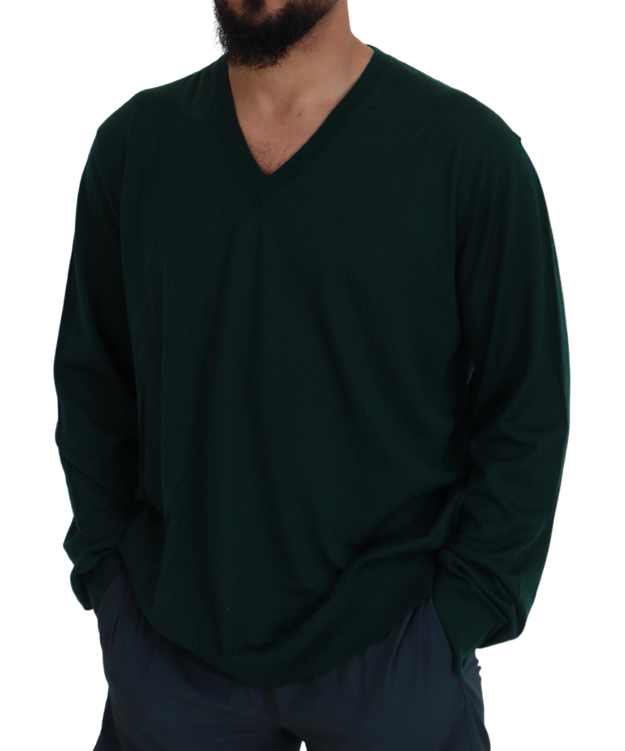 Green Cashmere V-neck Pullover Sweater - ventzia