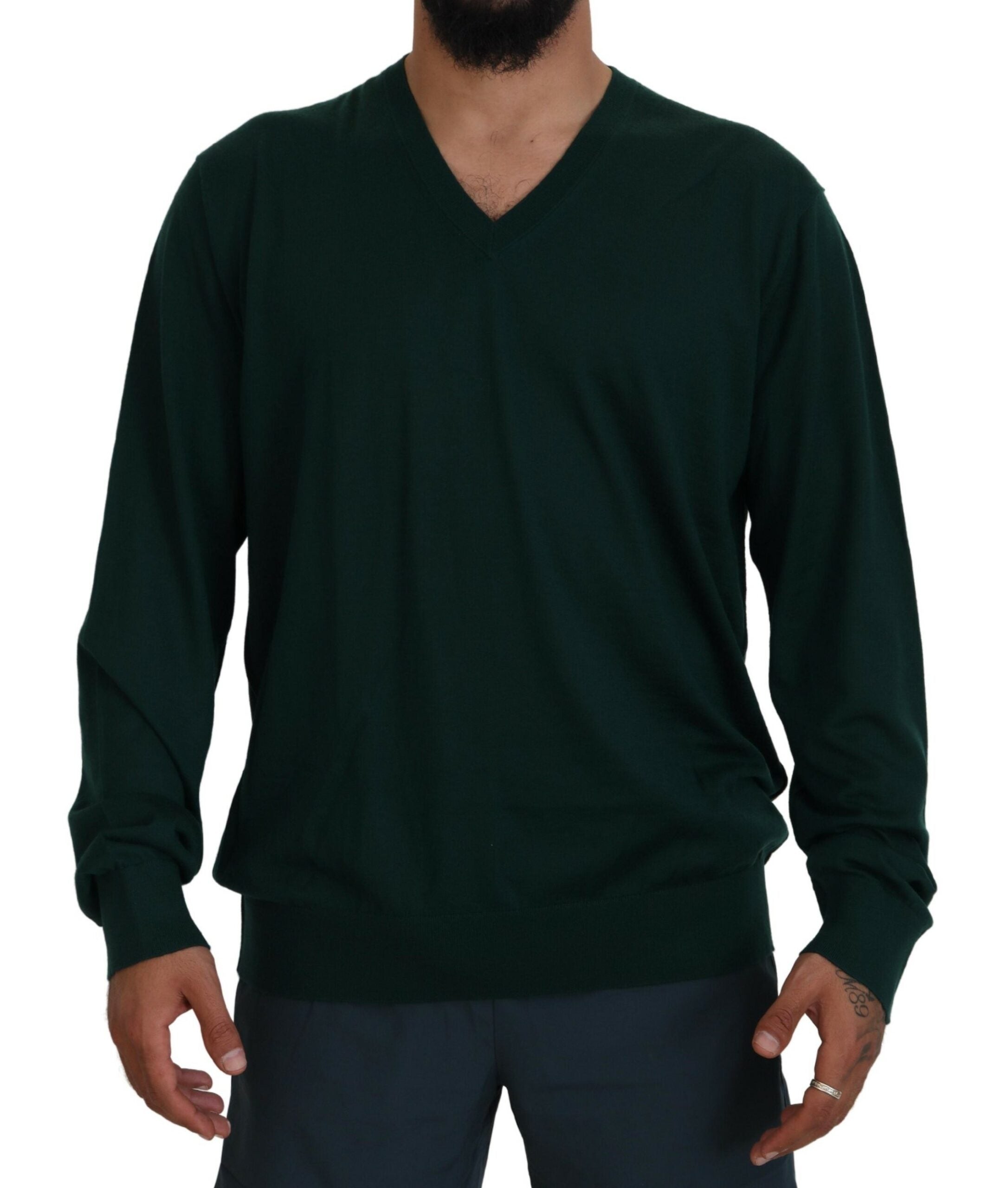 Green Cashmere V-neck Pullover Sweater - ventzia