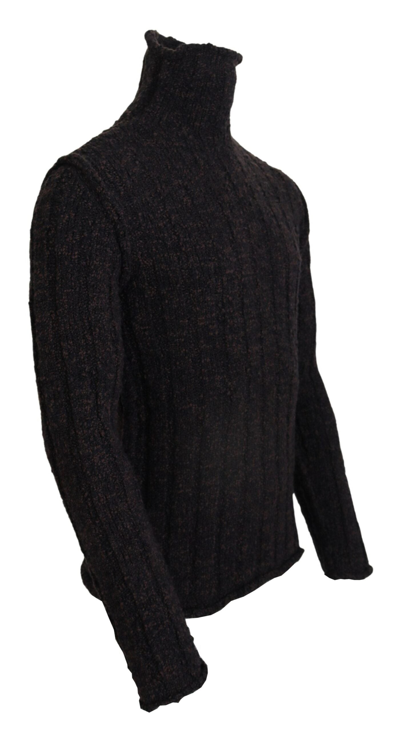 Brown Wool Knit Turtleneck Pullover Sweater - ventzia