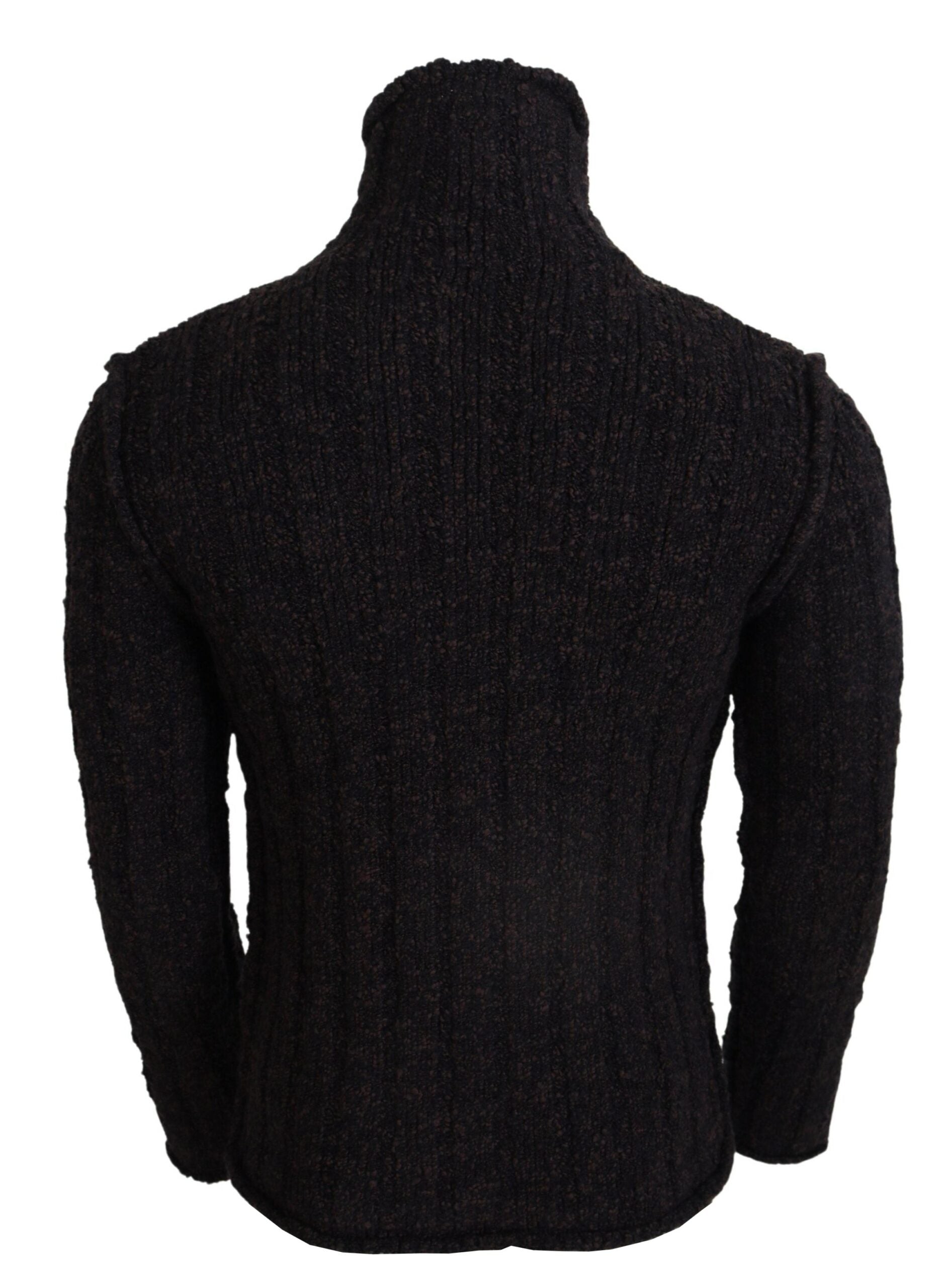 Brown Wool Knit Turtleneck Pullover Sweater - ventzia