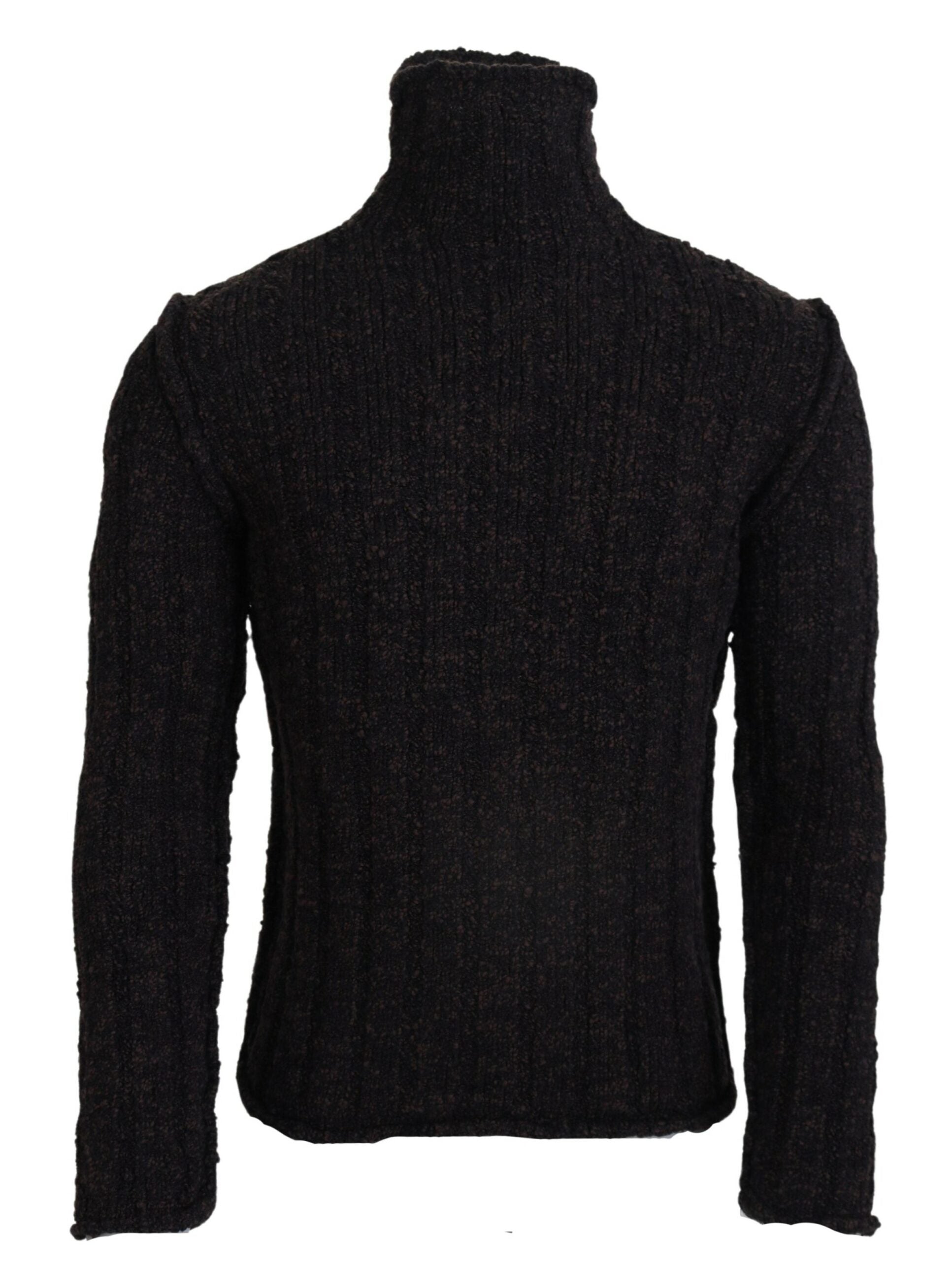 Brown Wool Knit Turtleneck Pullover Sweater - ventzia