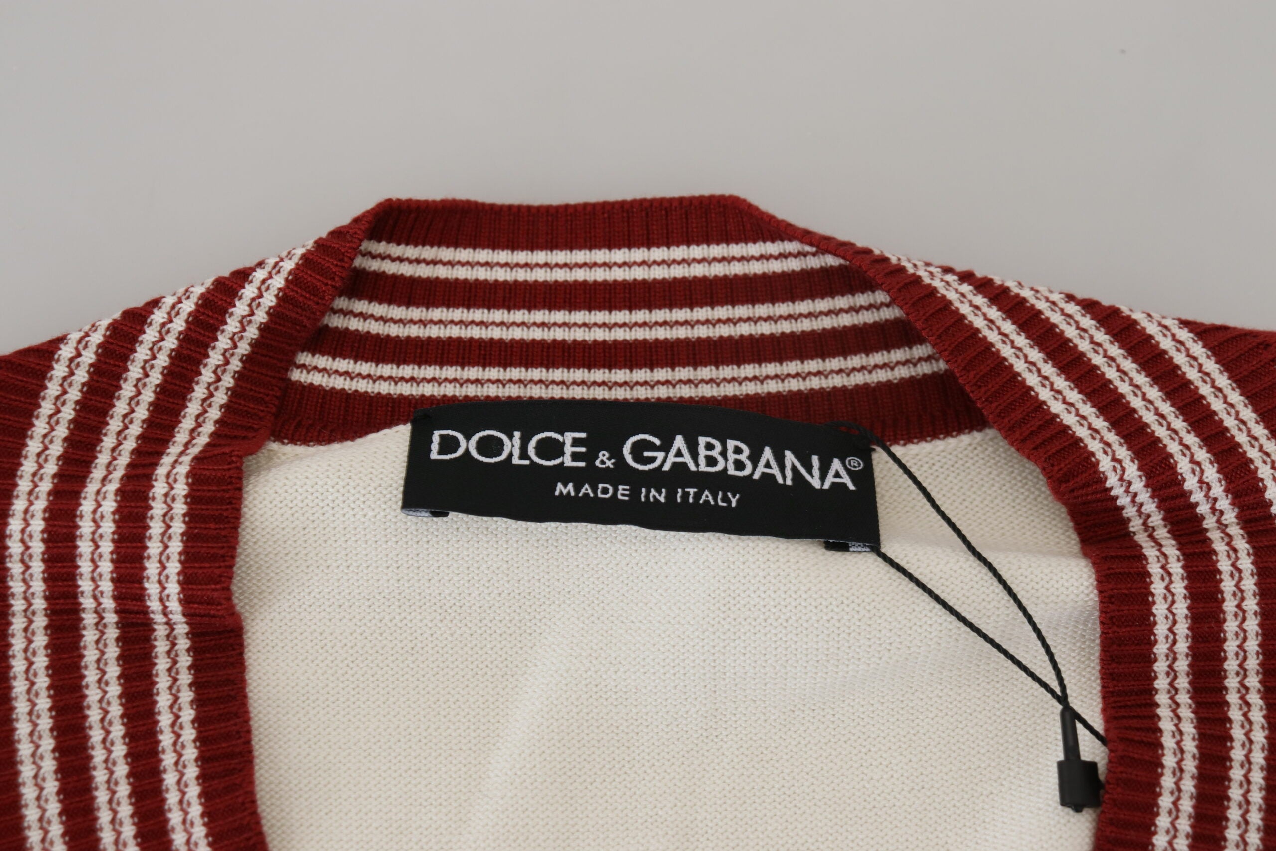 White Red Knitted V-neck Pullover Sweater - ventzia