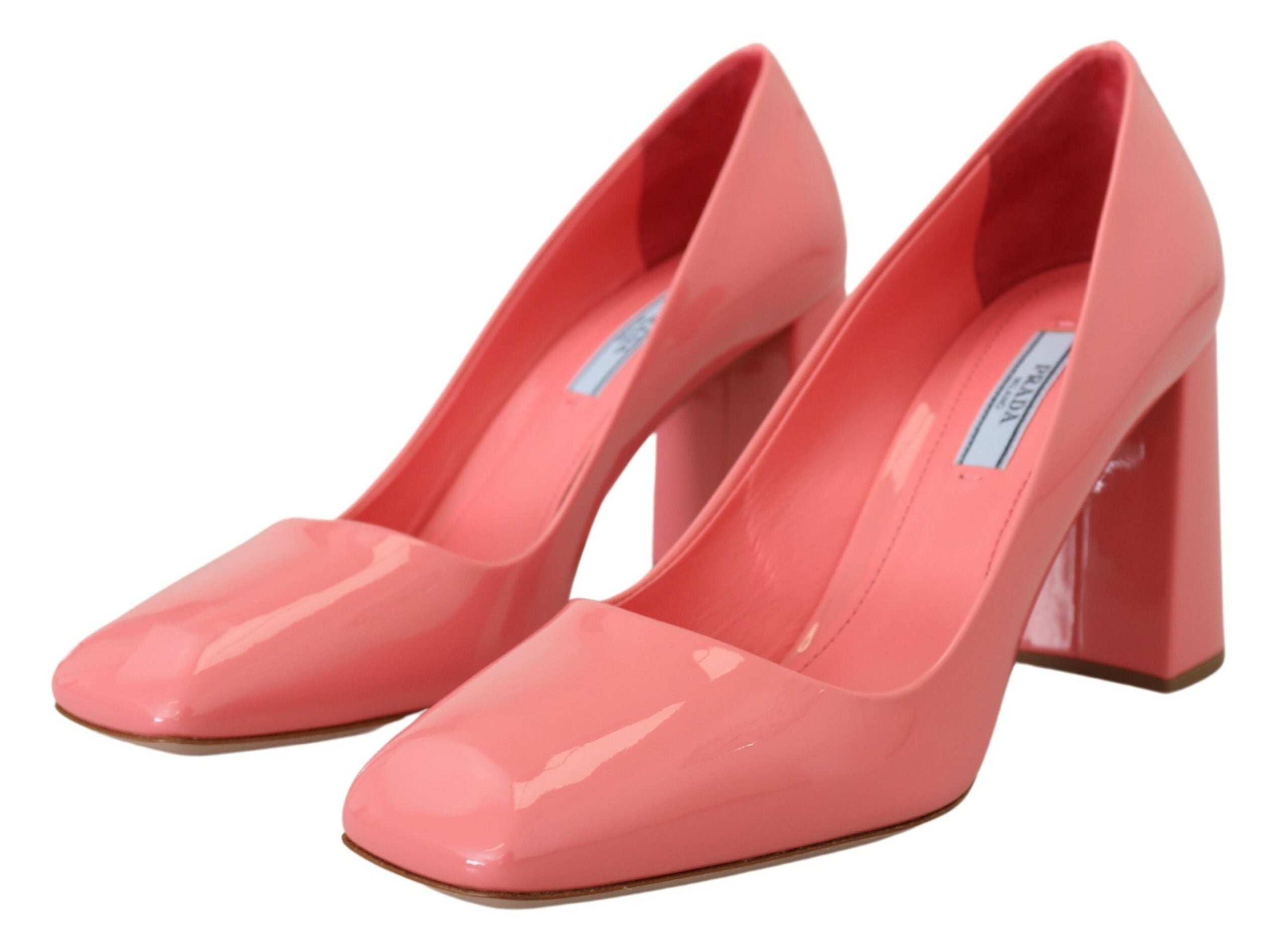Pink Patent Leather Block Heels Pumps Classic - ventzia