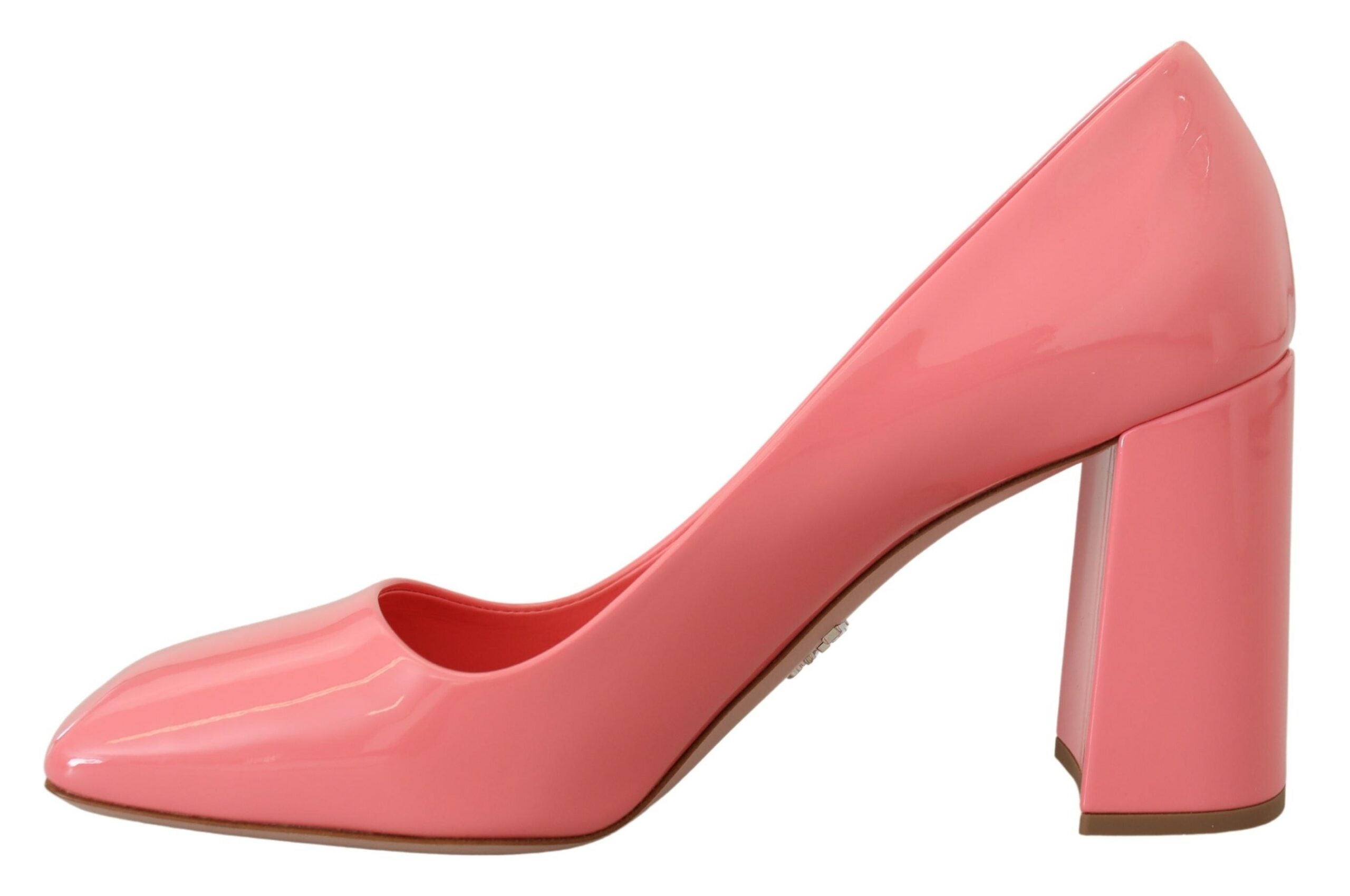 Pink Patent Leather Block Heels Pumps Classic - ventzia