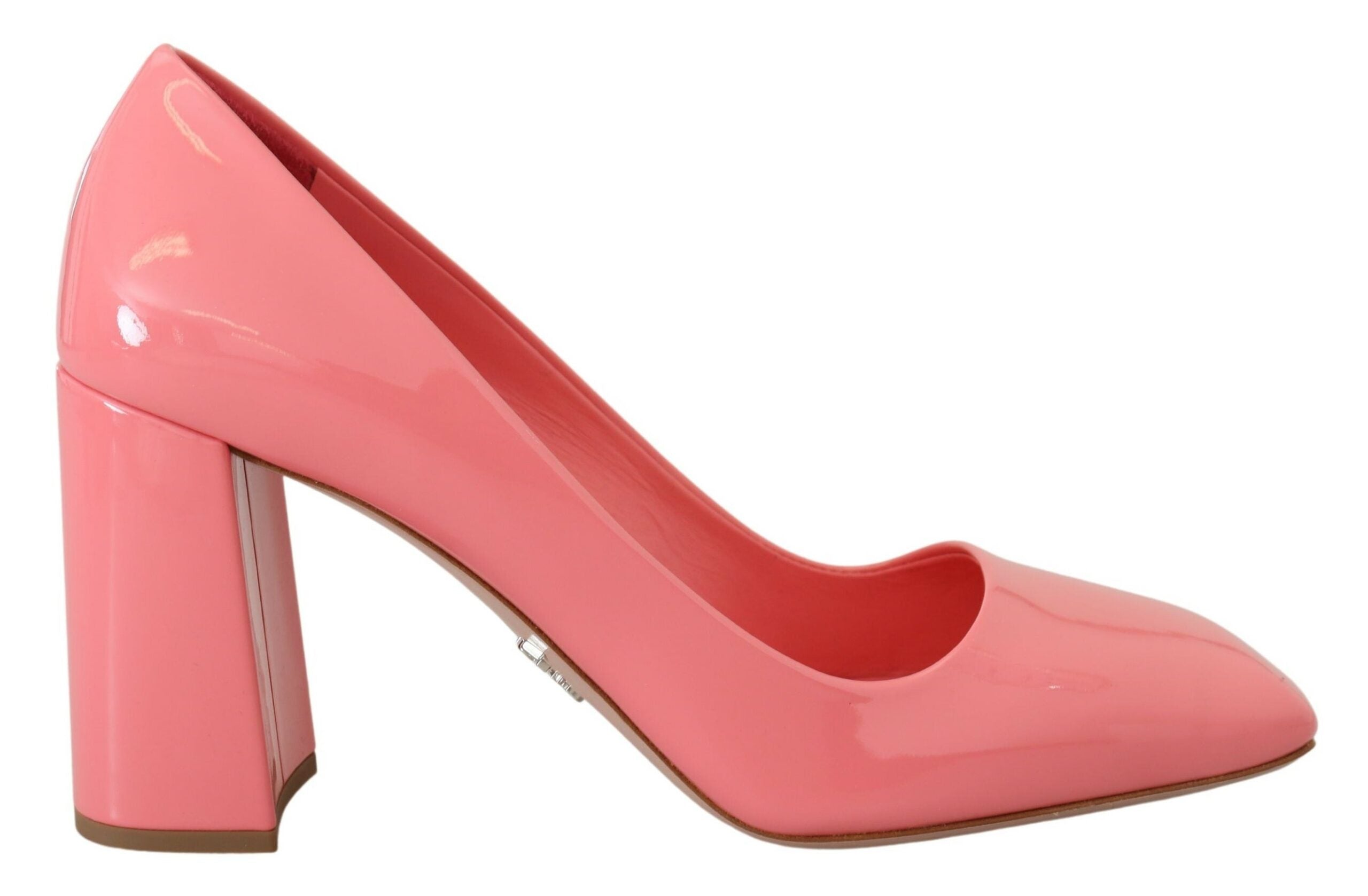 Pink Patent Leather Block Heels Pumps Classic - ventzia