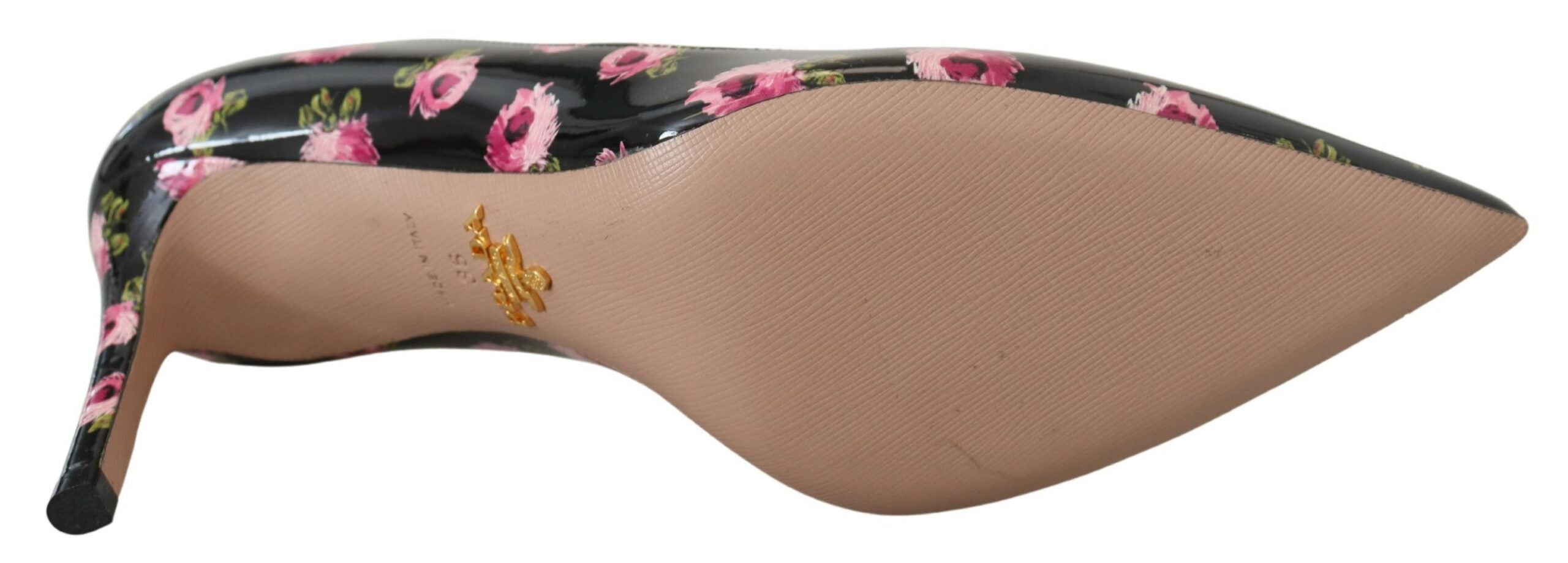 Black Leather Floral Heels Stilettos Pumps - ventzia