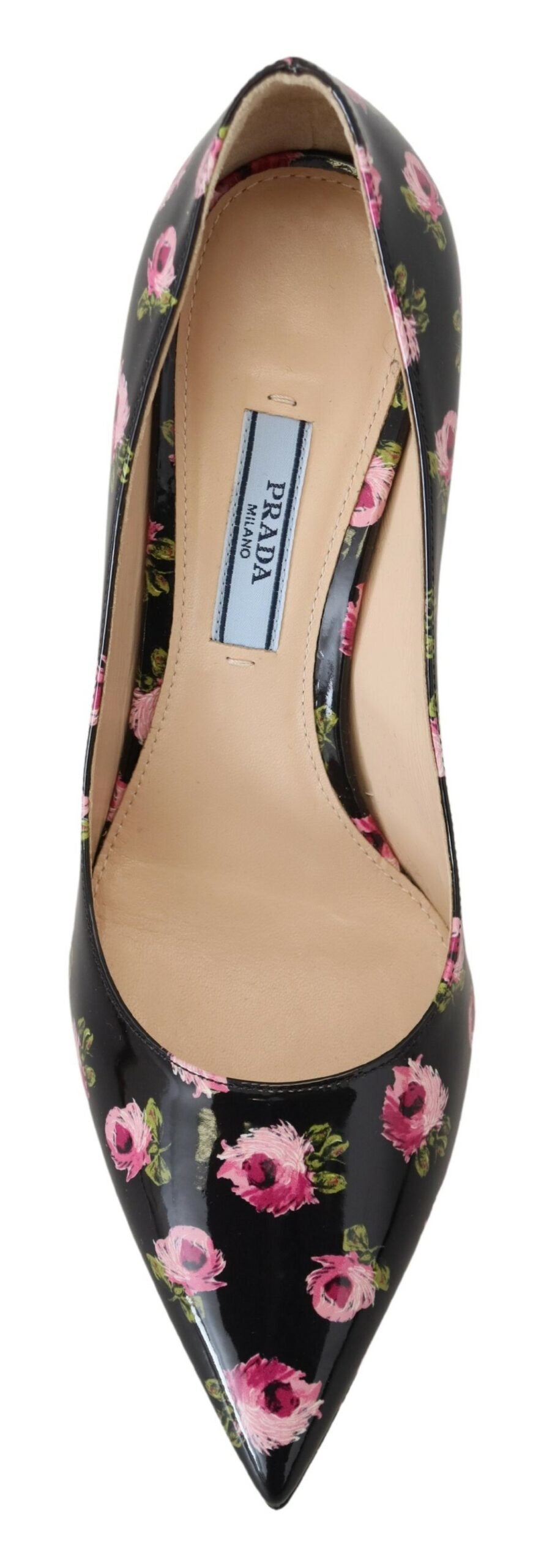 Black Leather Floral Heels Stilettos Pumps - ventzia