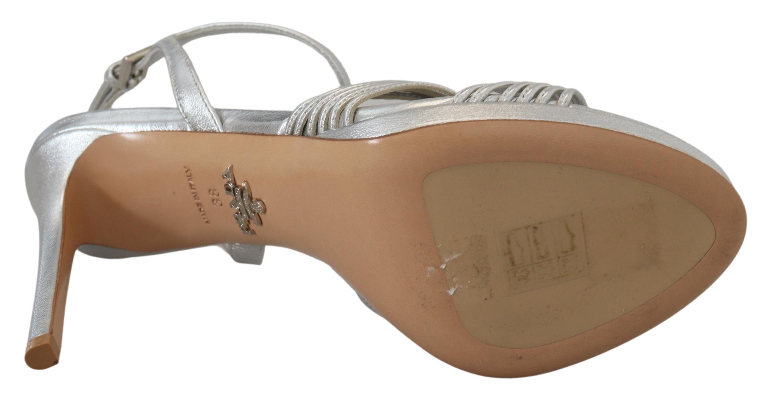 Silver Leather Sandals Ankle Strap Heels Stiletto - ventzia