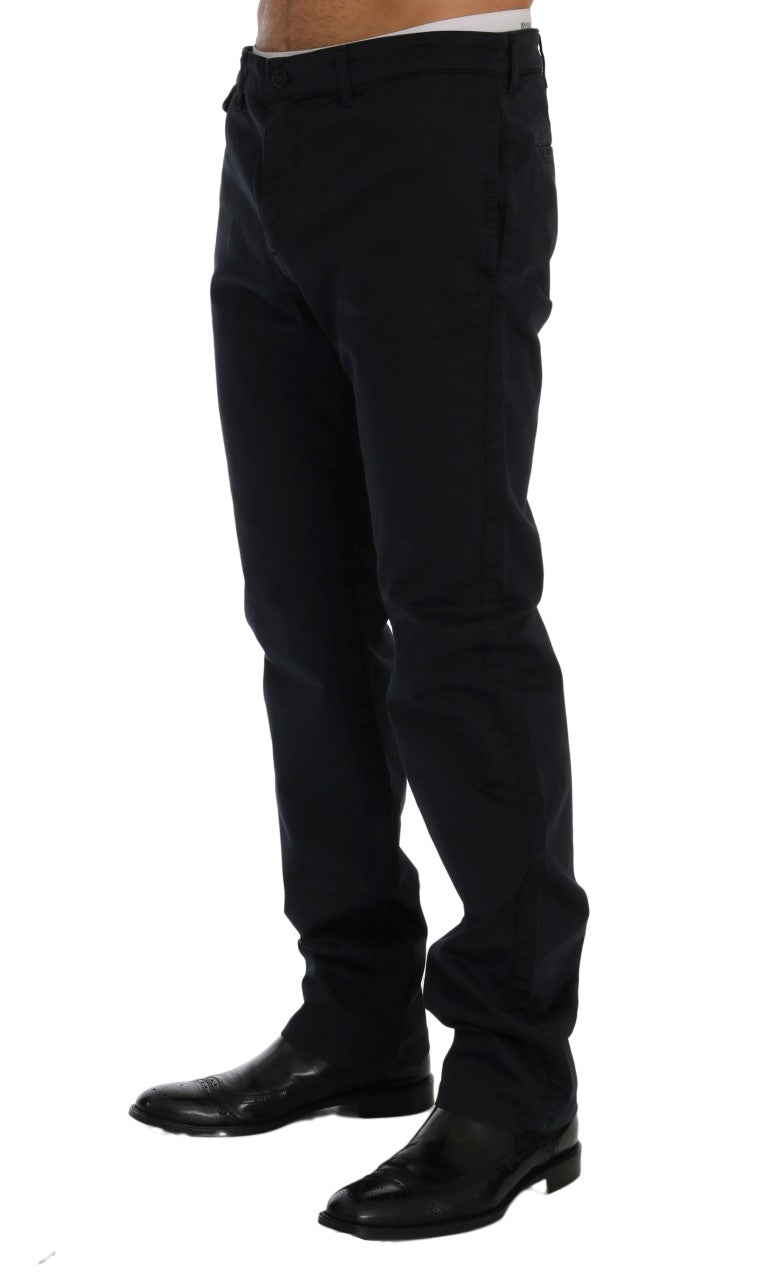 Sleek Blue Cotton Stretch Pants for Men - ventzia