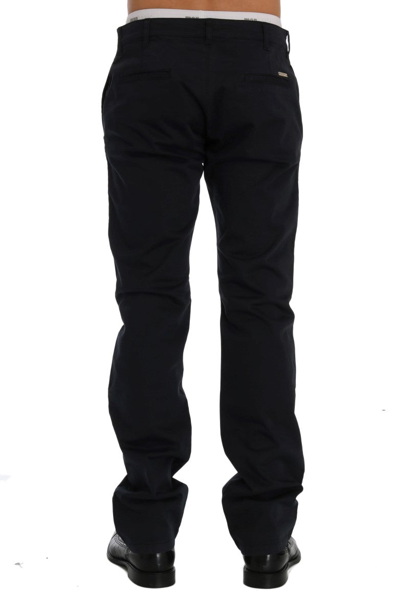 Sleek Blue Cotton Stretch Pants for Men - ventzia