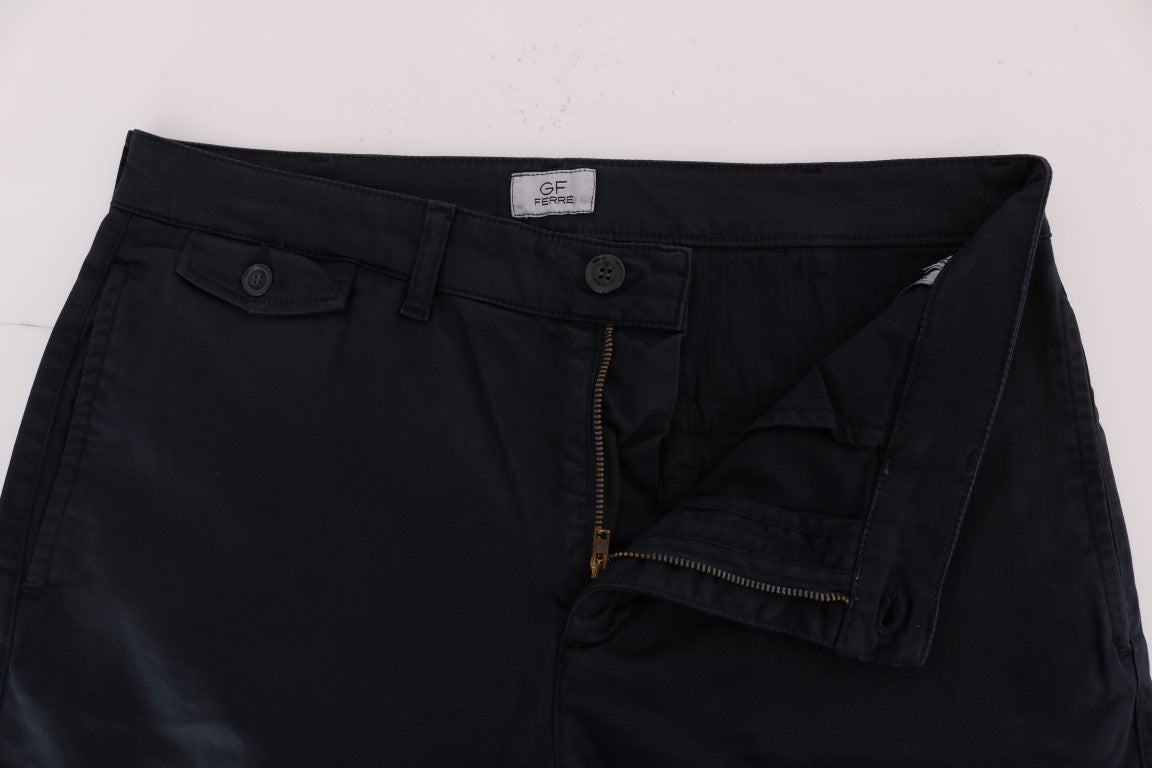 Sleek Blue Cotton Stretch Pants for Men - ventzia