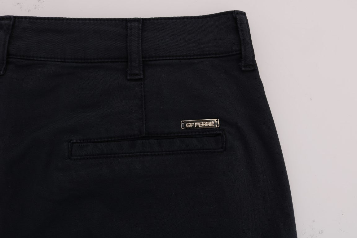 Sleek Blue Cotton Stretch Pants for Men - ventzia
