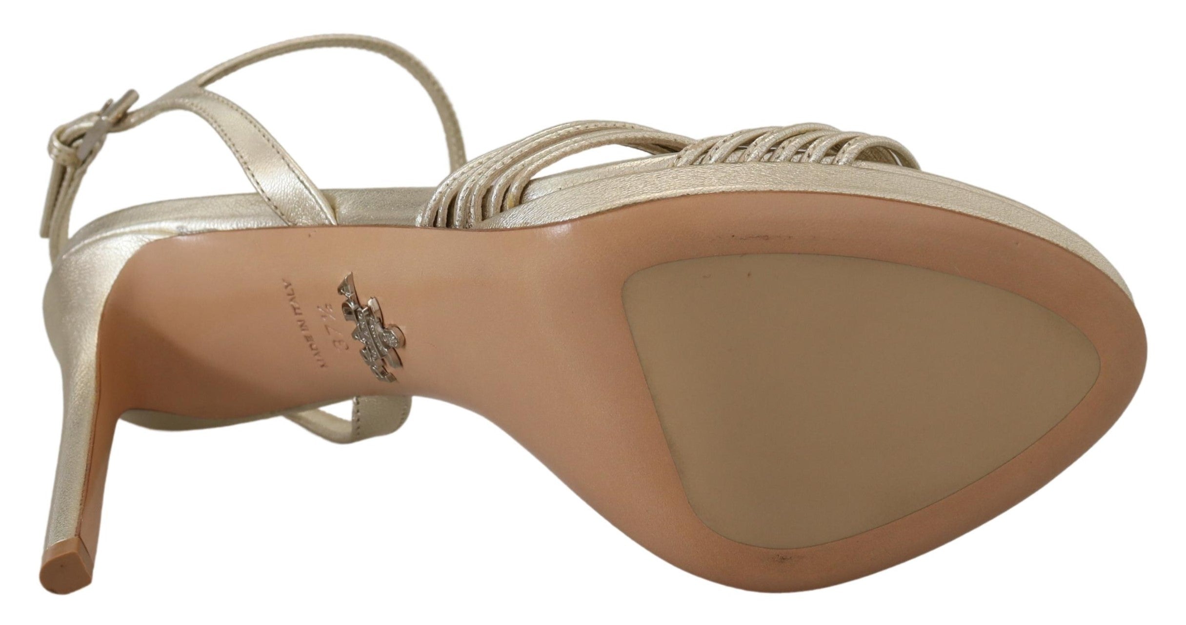 Gold Leather Sandals Ankle Strap Heels Stiletto Sandal - ventzia