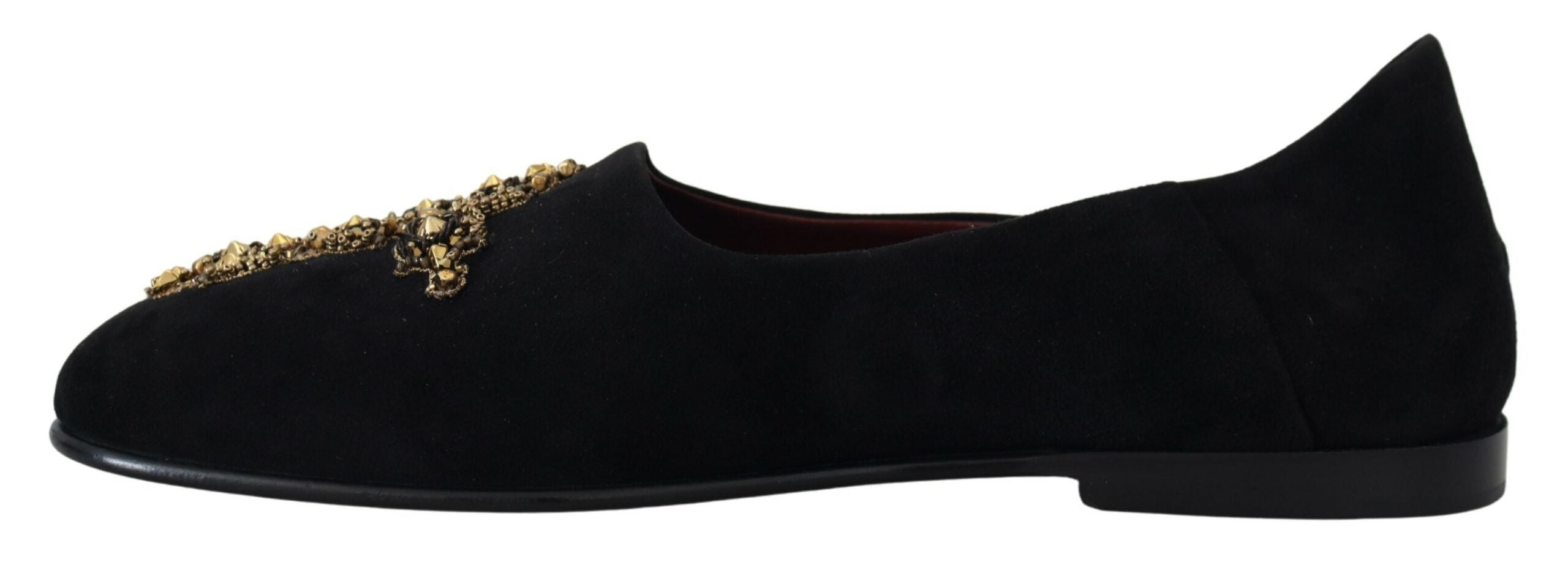 Black Suede Gold Cross Slip On Loafers Shoes - ventzia