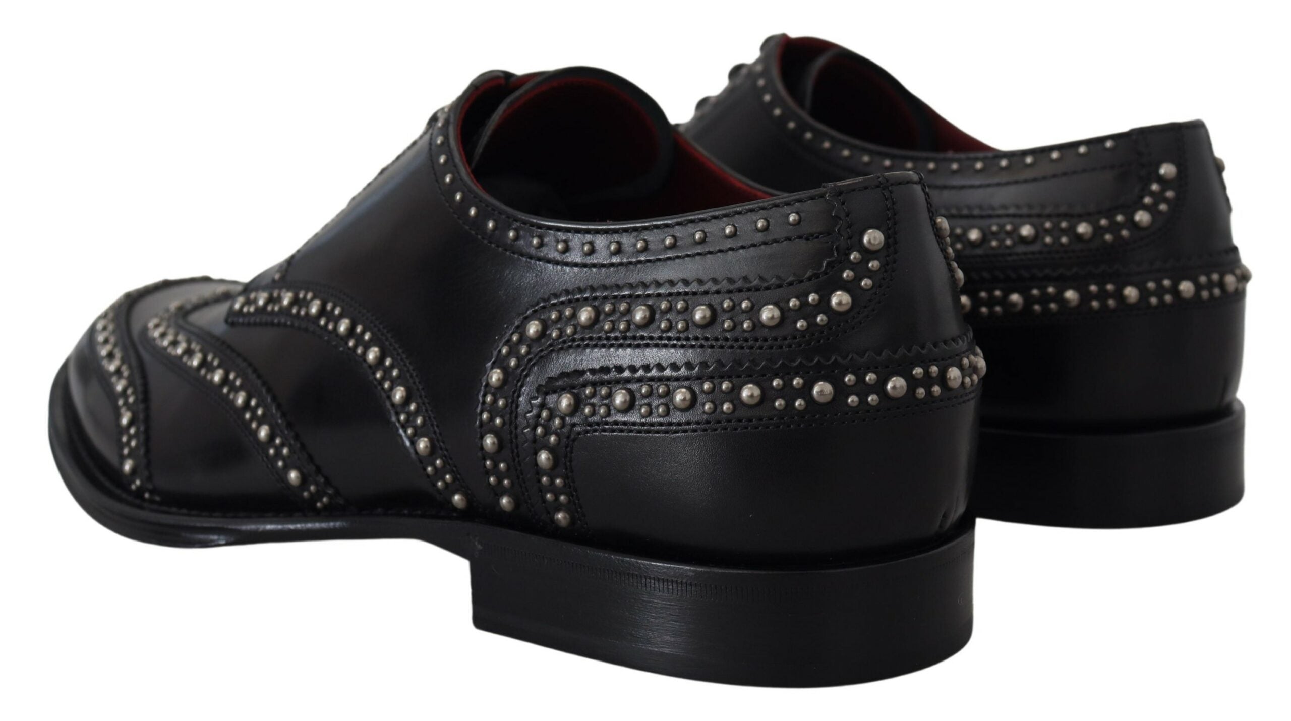 Black Leather Derby Dress Studded Shoes - ventzia