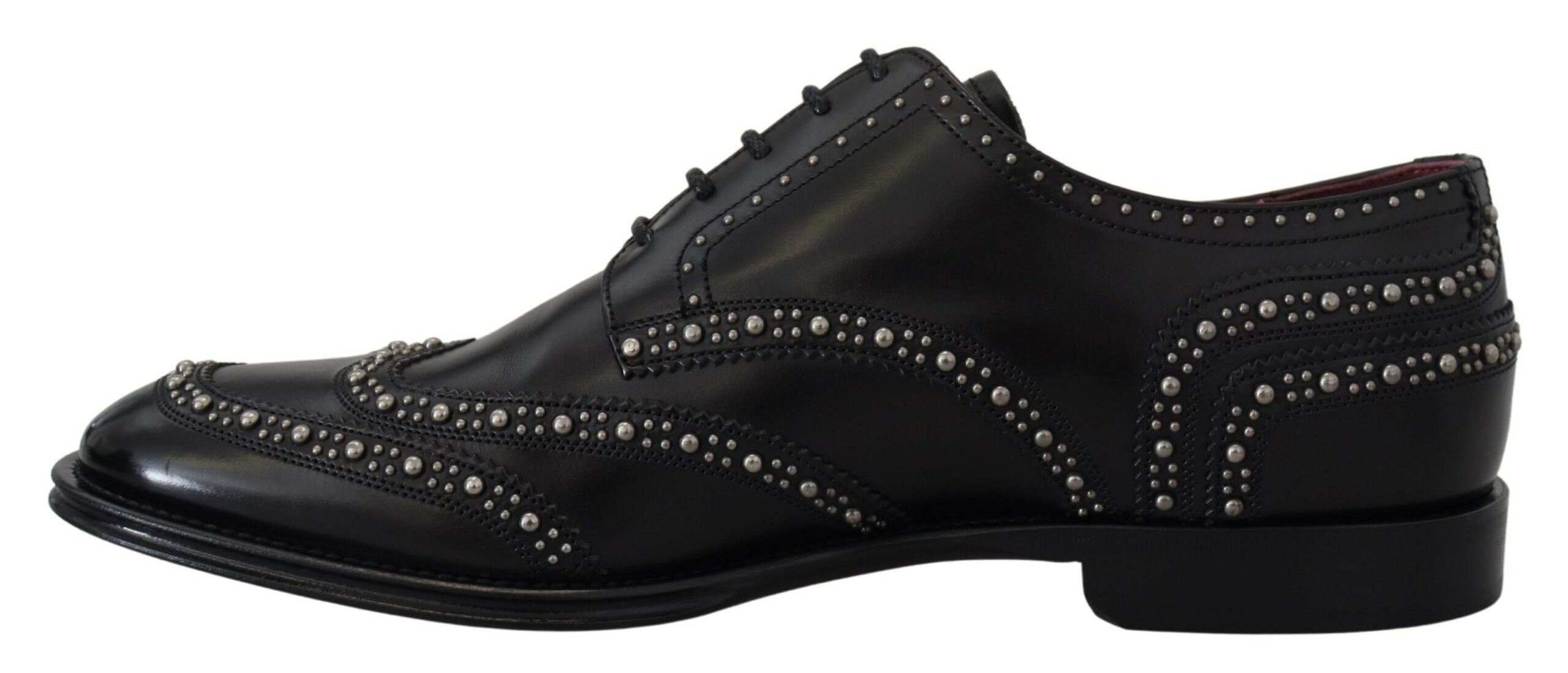 Black Leather Derby Dress Studded Shoes - ventzia