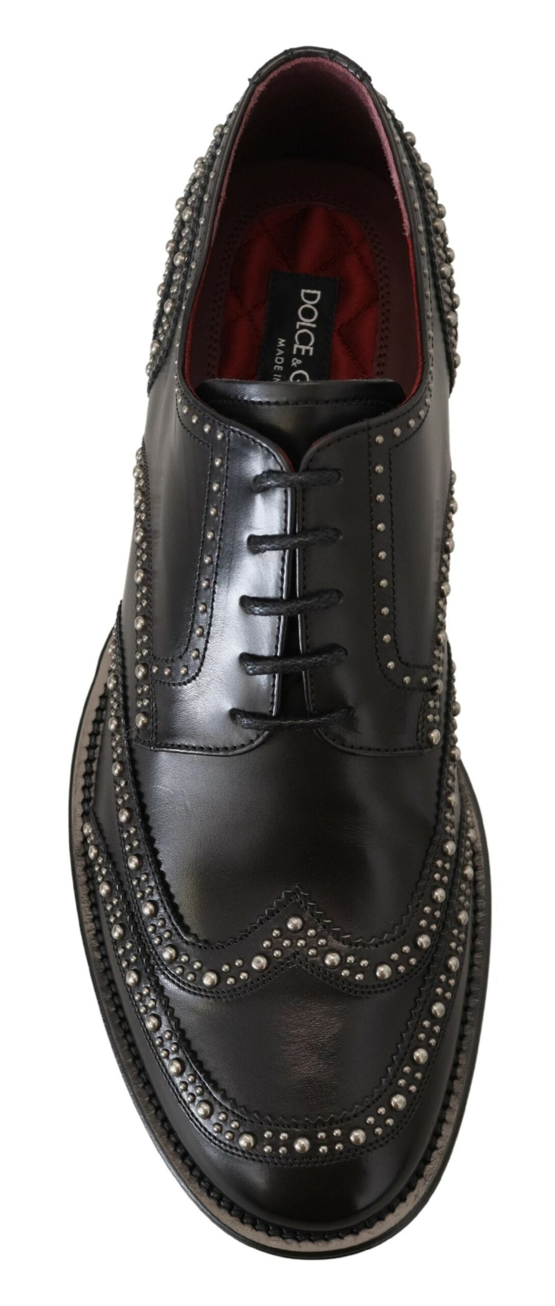 Black Leather Derby Dress Studded Shoes - ventzia