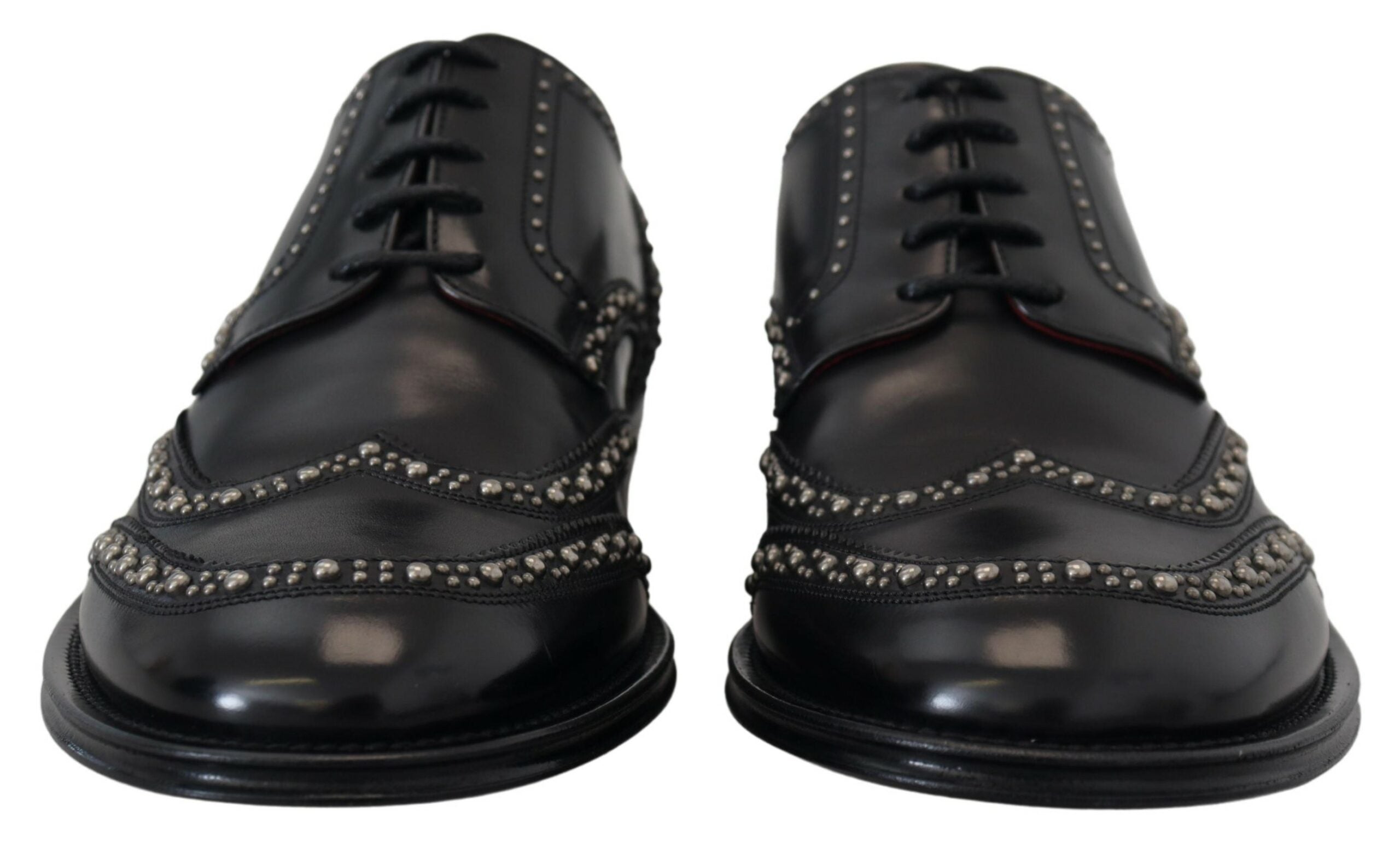 Black Leather Derby Dress Studded Shoes - ventzia
