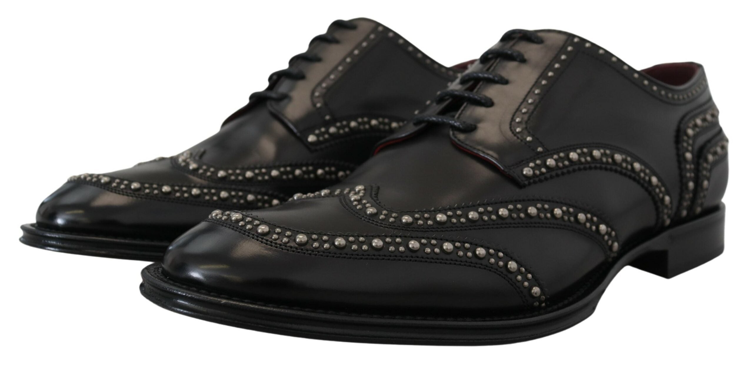 Black Leather Derby Dress Studded Shoes - ventzia