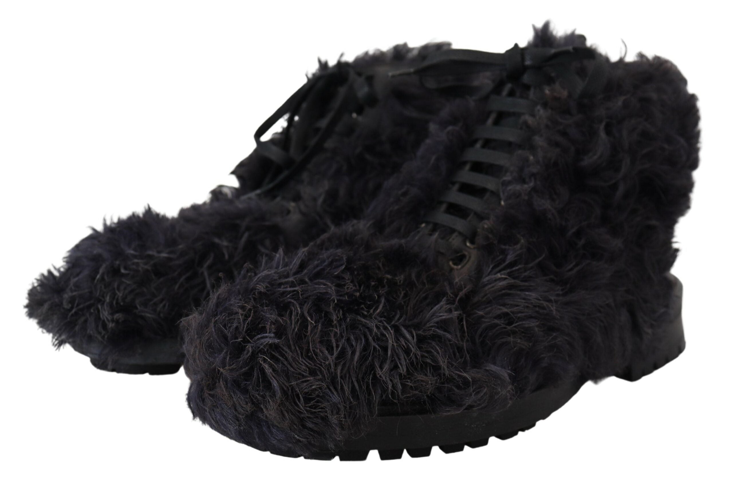 Black Leather Combat Shearling Boots Shoes - ventzia