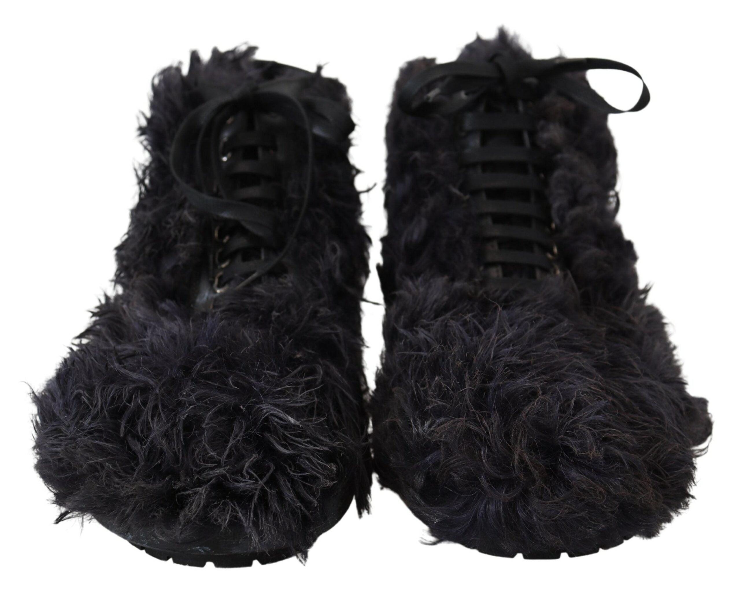 Black Leather Combat Shearling Boots Shoes - ventzia