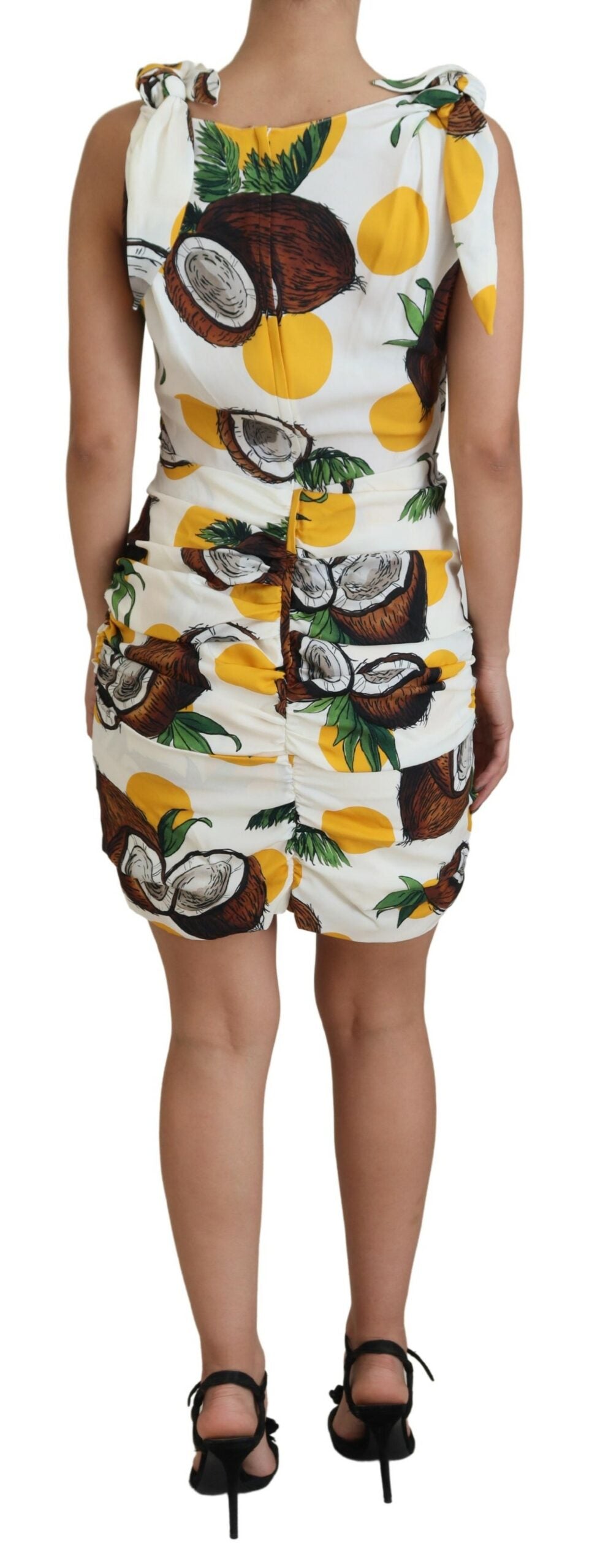 White Coconut Print Sheath Mini Silk Dress - ventzia